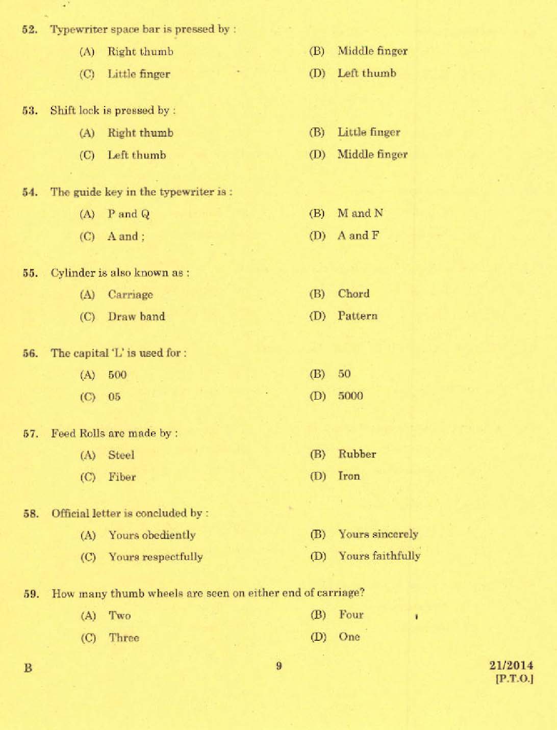 Kerala PSC Stenographer Grade II Exam 2014 Question Paper Code 212014 7