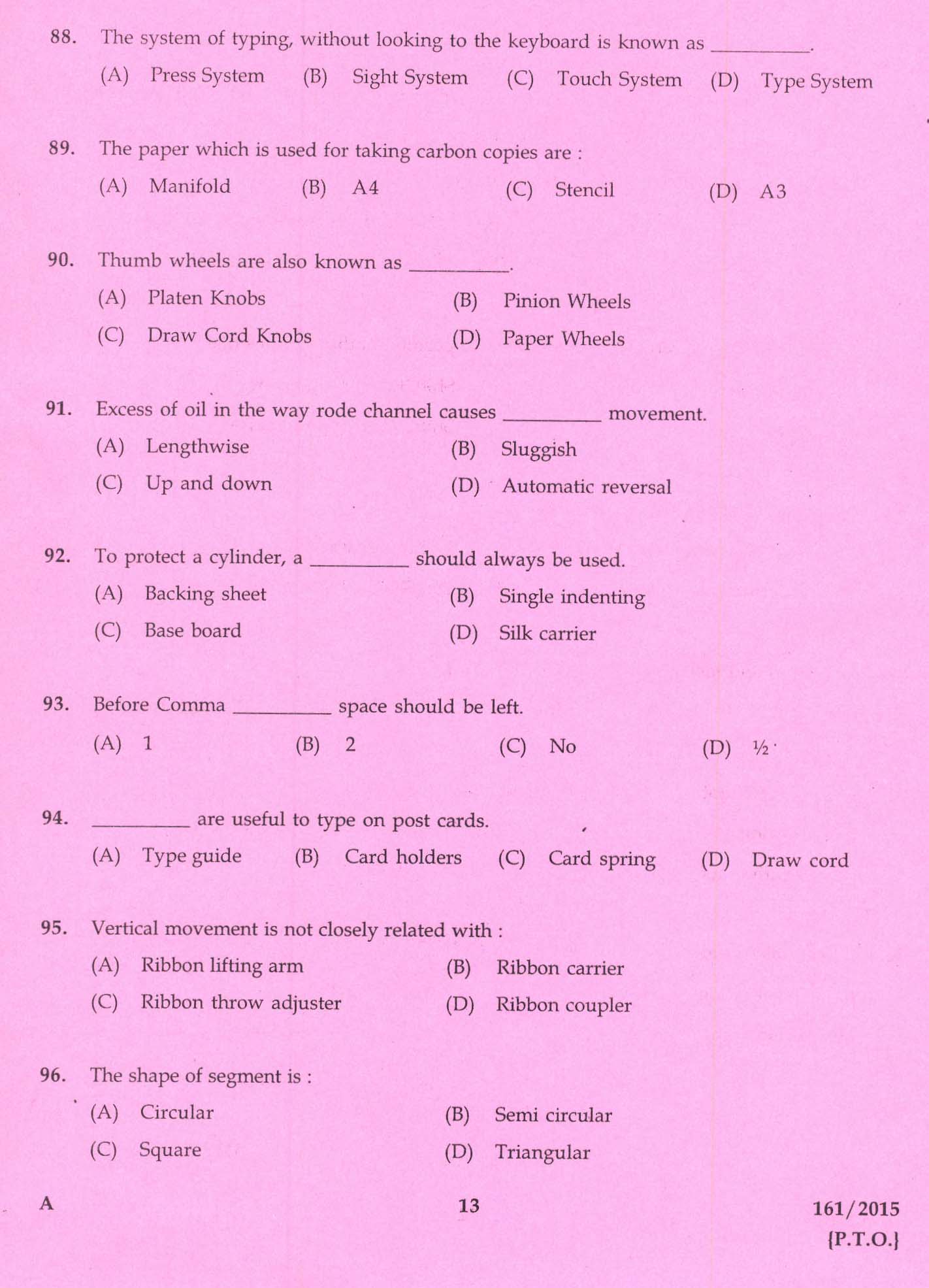 Kerala PSC Stenographer Grade IV Exam 2015 Question Paper Code 1612015 11