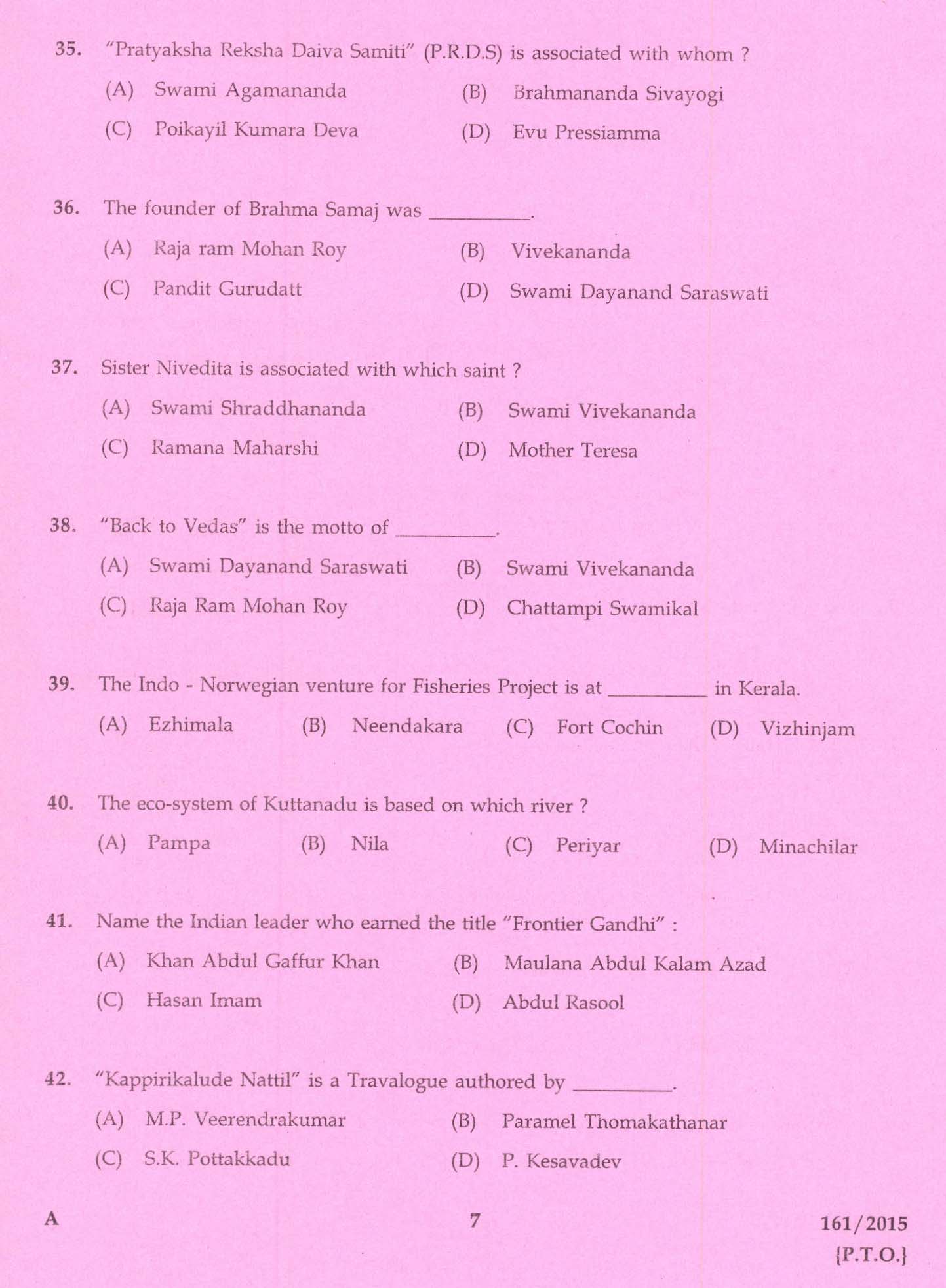 Kerala PSC Stenographer Grade IV Exam 2015 Question Paper Code 1612015 5