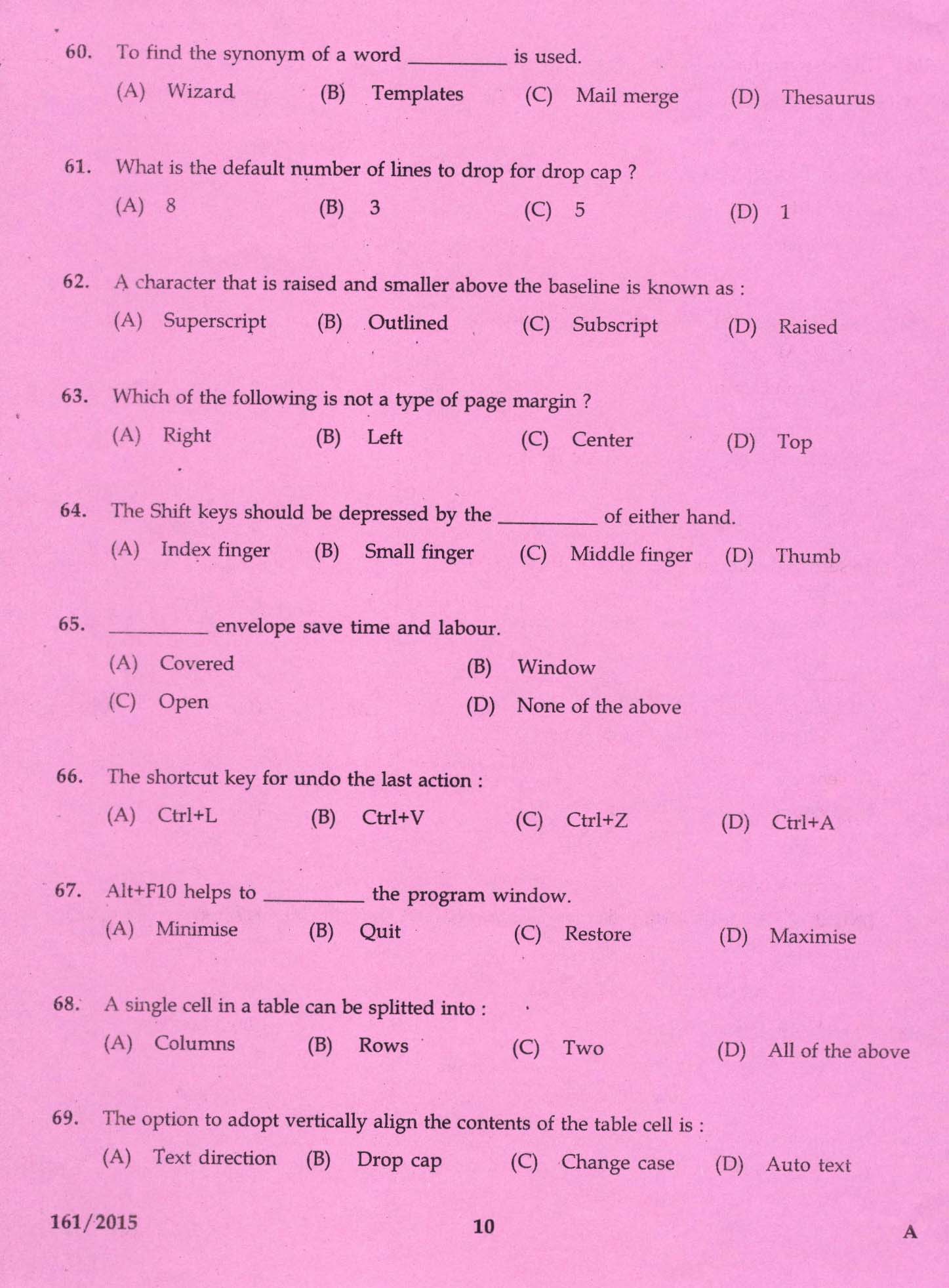 Kerala PSC Stenographer Grade IV Exam 2015 Question Paper Code 1612015 8