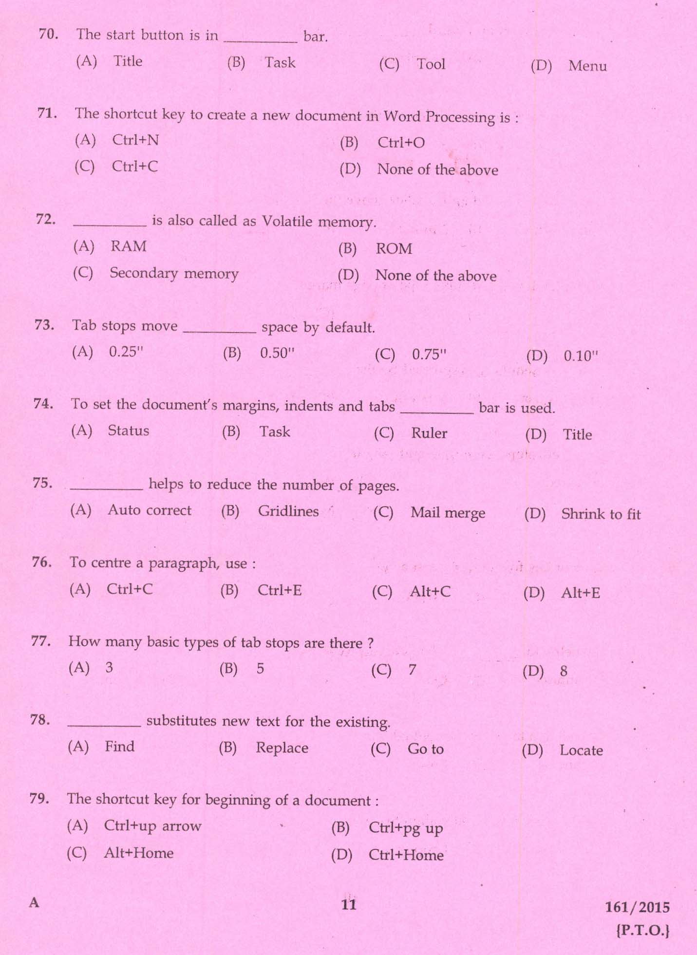 Kerala PSC Stenographer Grade IV Exam 2015 Question Paper Code 1612015 9