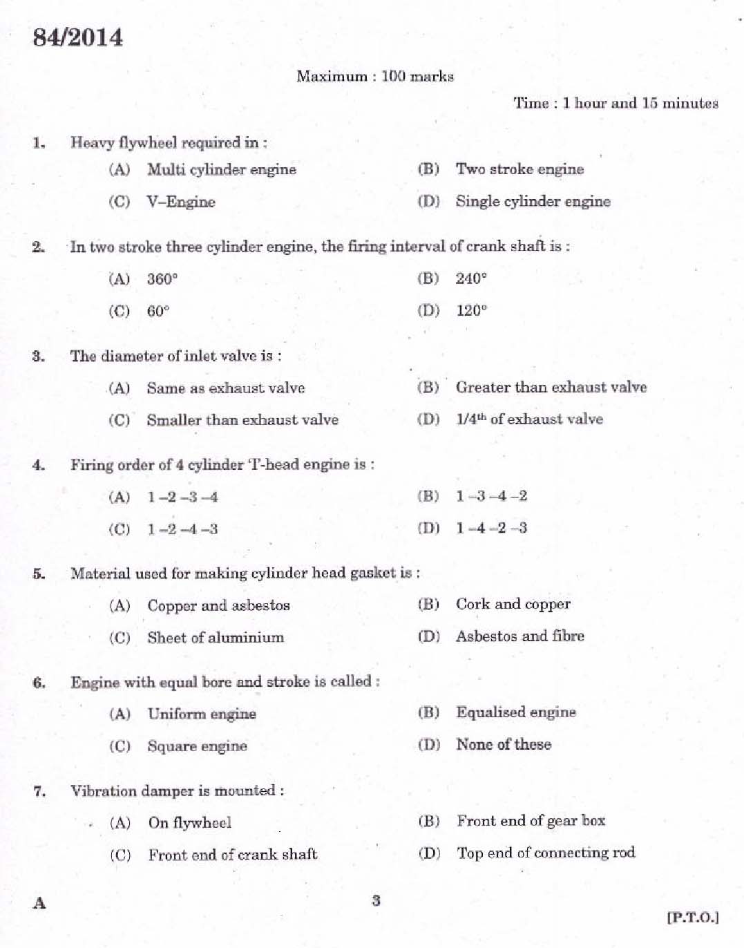 Kerala PSC Junior Instructor Exam 2014 Question Paper Code 842014 1