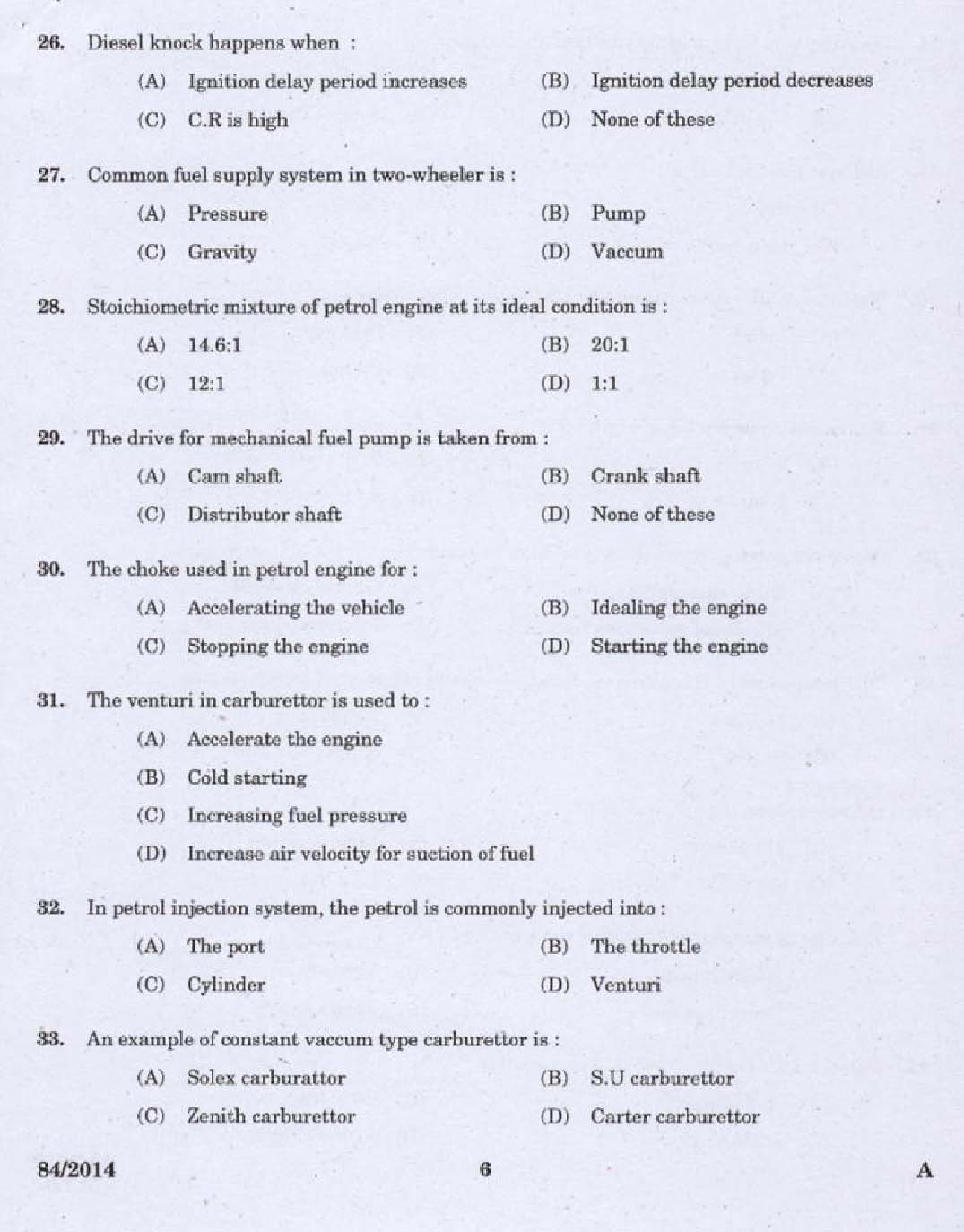 Kerala PSC Junior Instructor Exam 2014 Question Paper Code 842014 4