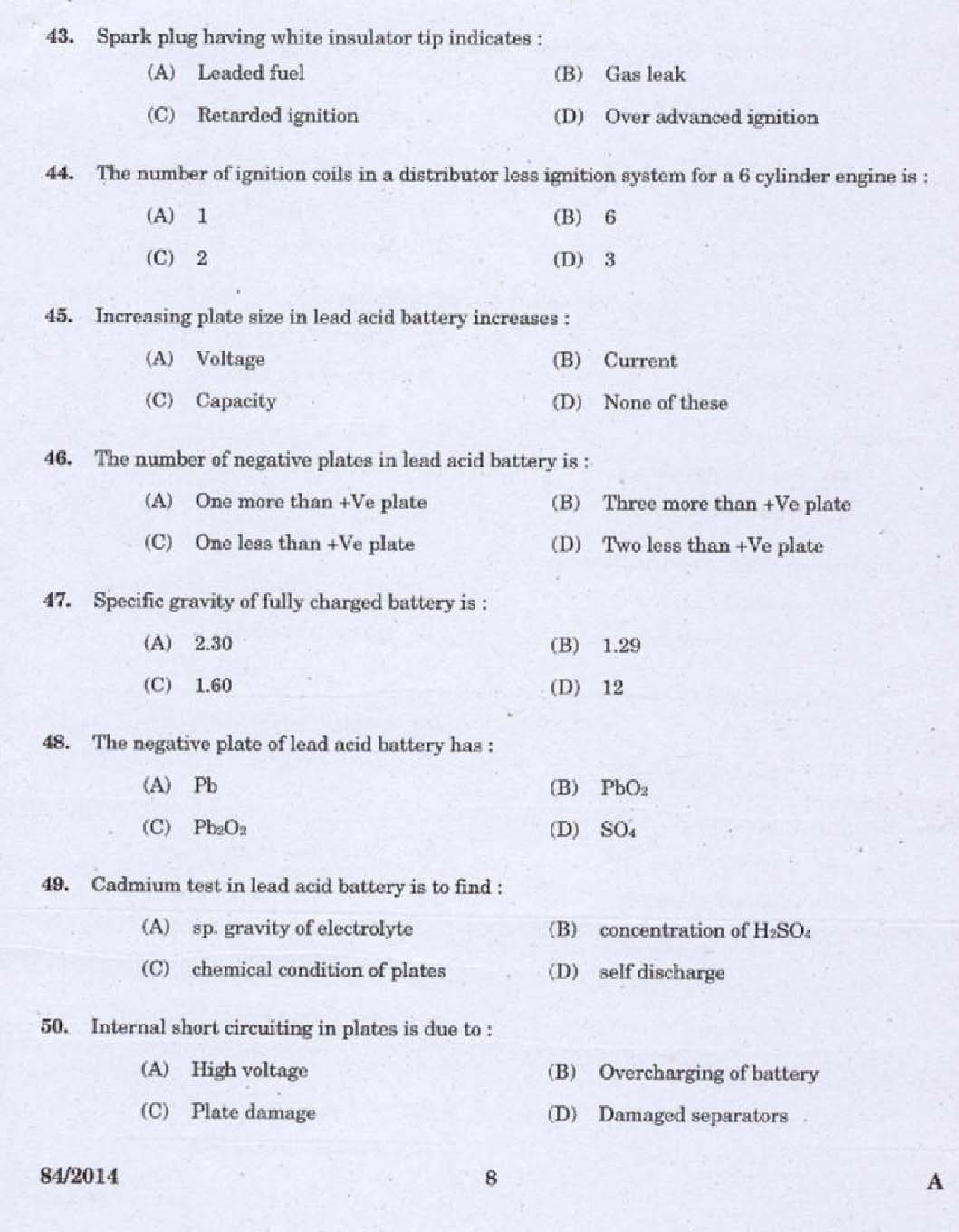 Kerala PSC Junior Instructor Exam 2014 Question Paper Code 842014 6