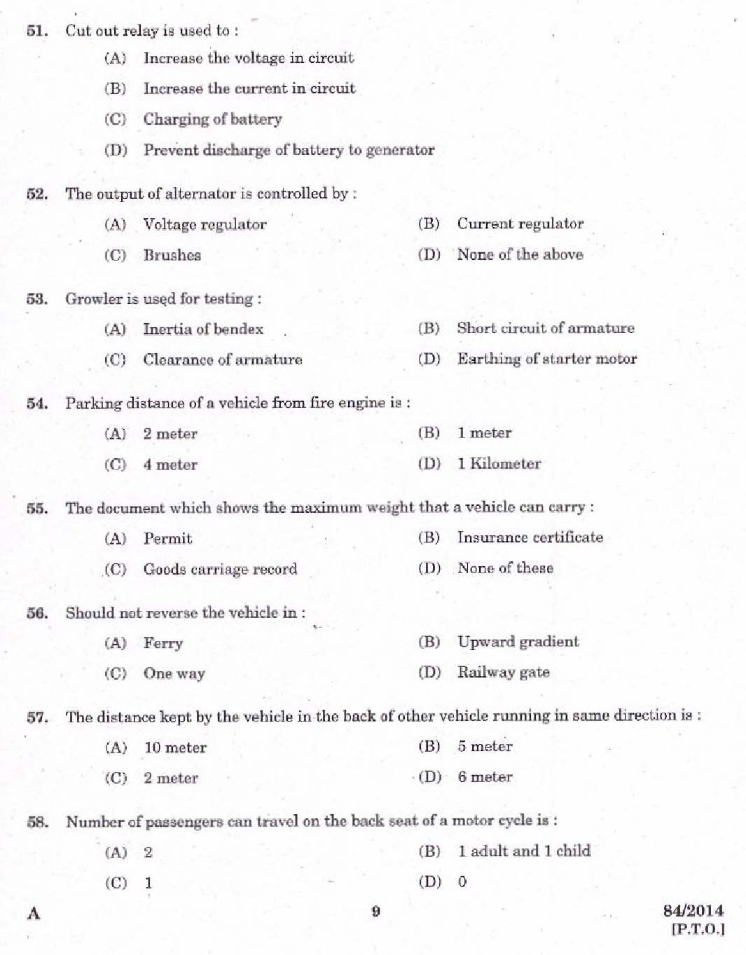 Kerala PSC Junior Instructor Exam 2014 Question Paper Code 842014 7