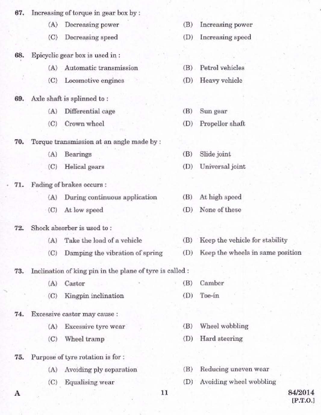 Kerala PSC Junior Instructor Exam 2014 Question Paper Code 842014 9