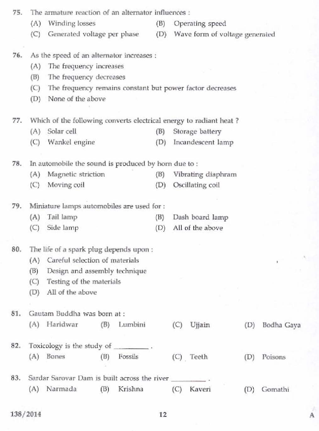 Kerala PSC Junior Instructor Exam Question Paper Code 1382014 10