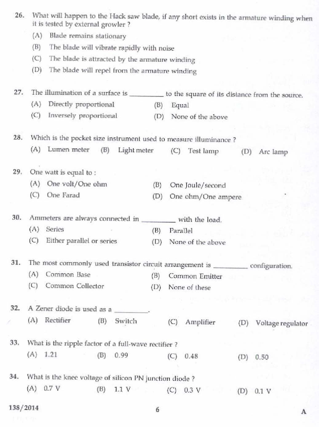 Kerala PSC Junior Instructor Exam Question Paper Code 1382014 4