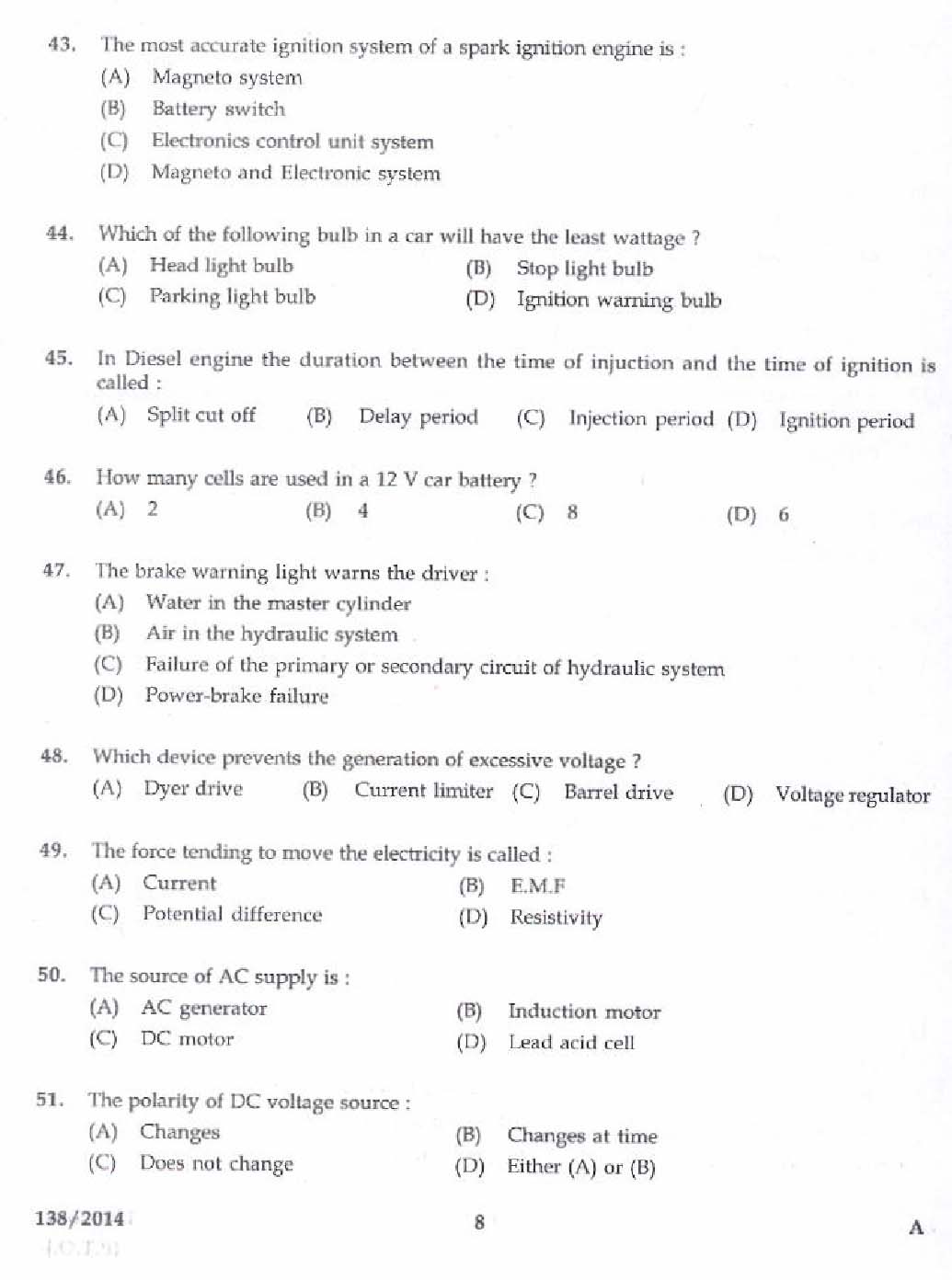 Kerala PSC Junior Instructor Exam Question Paper Code 1382014 6