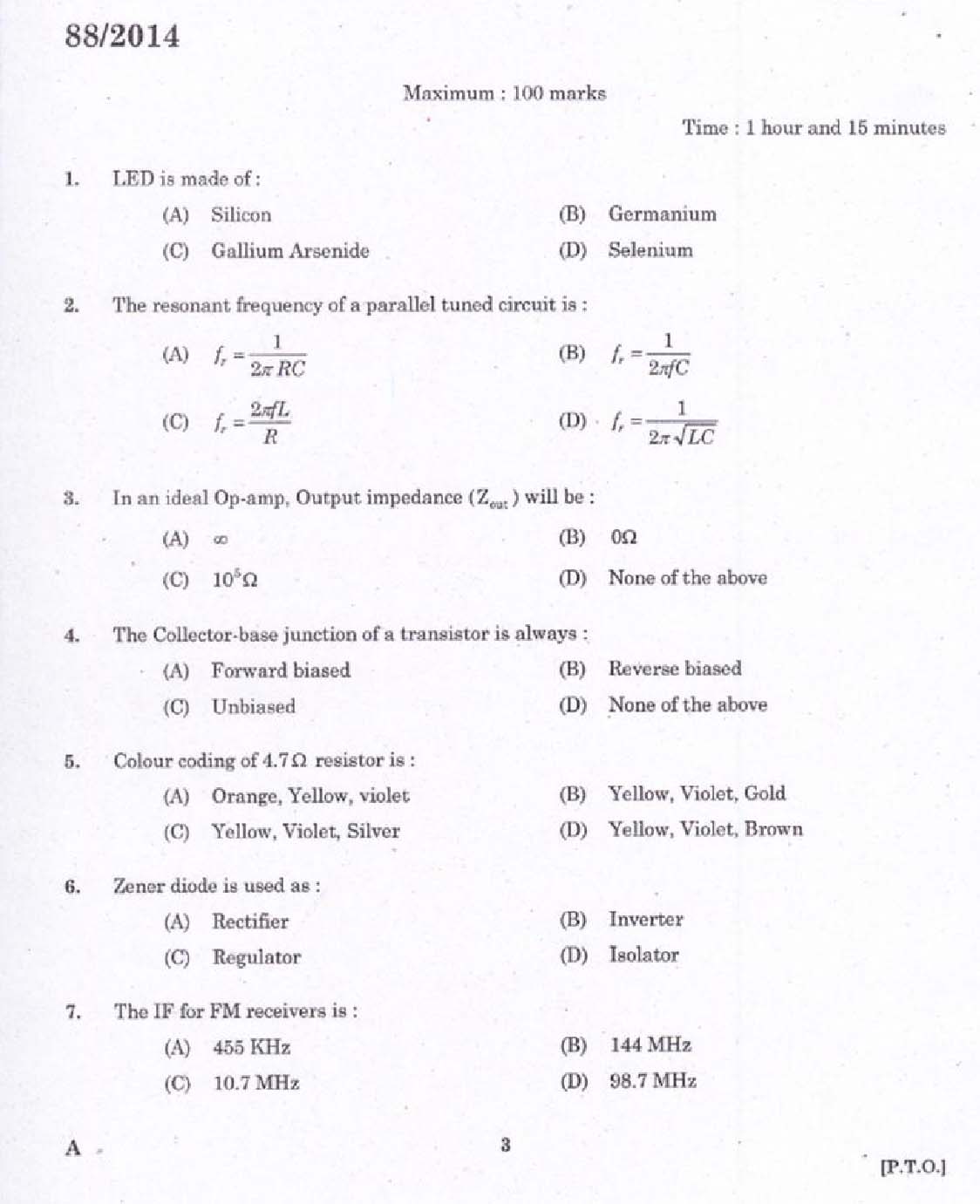Kerala PSC Junior Instructor Exam Question Paper Code 882014 1