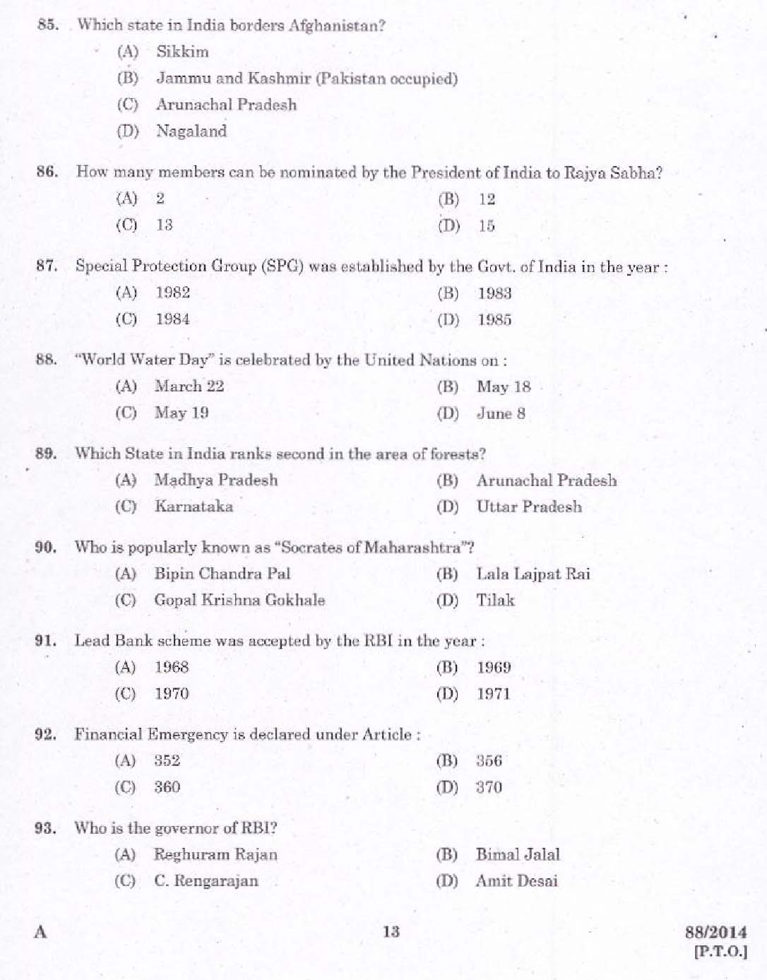 Kerala PSC Junior Instructor Exam Question Paper Code 882014 11