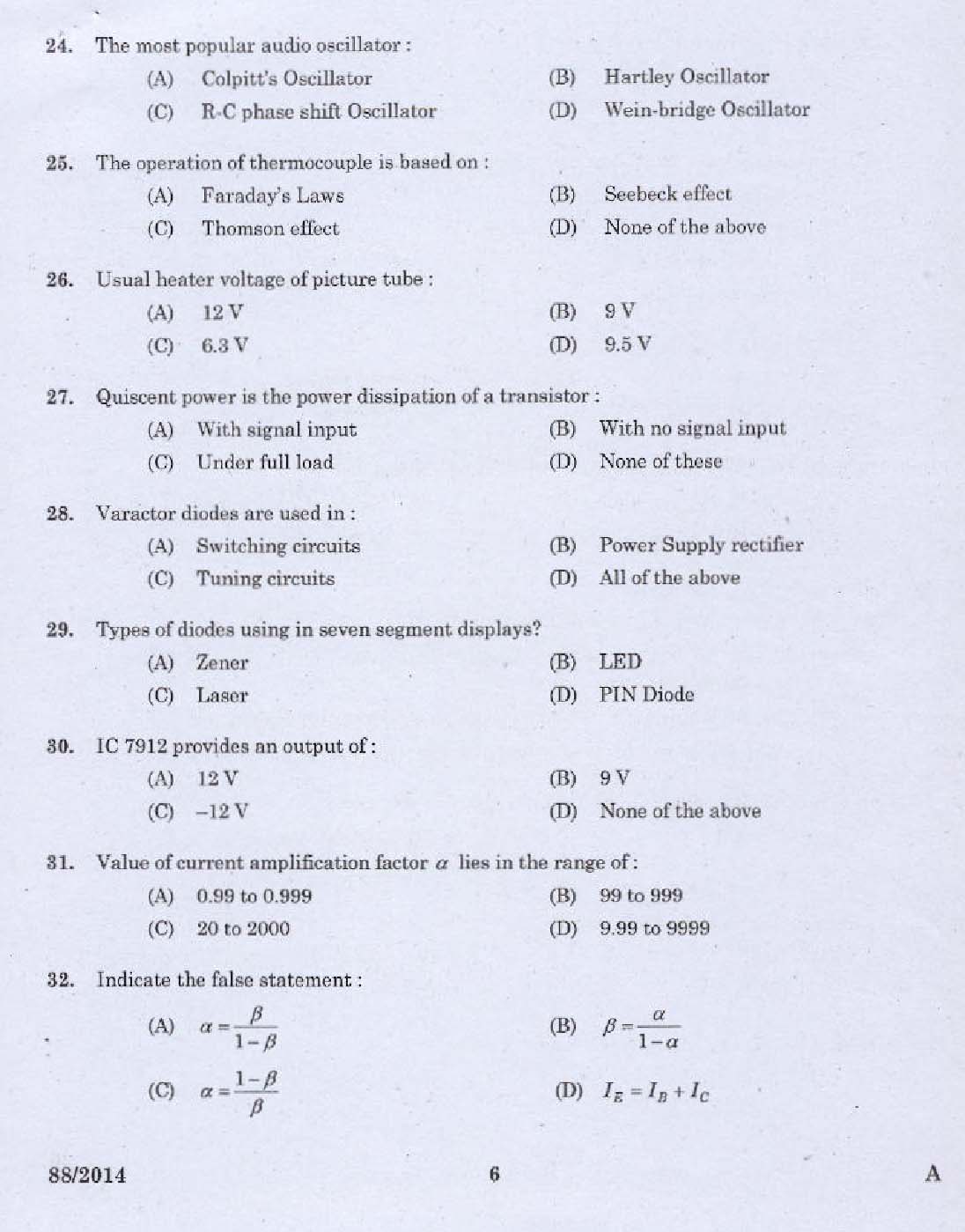 Kerala PSC Junior Instructor Exam Question Paper Code 882014 4