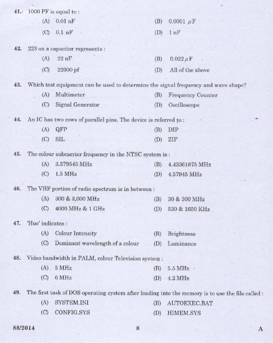 Kerala PSC Junior Instructor Exam Question Paper Code 882014 6
