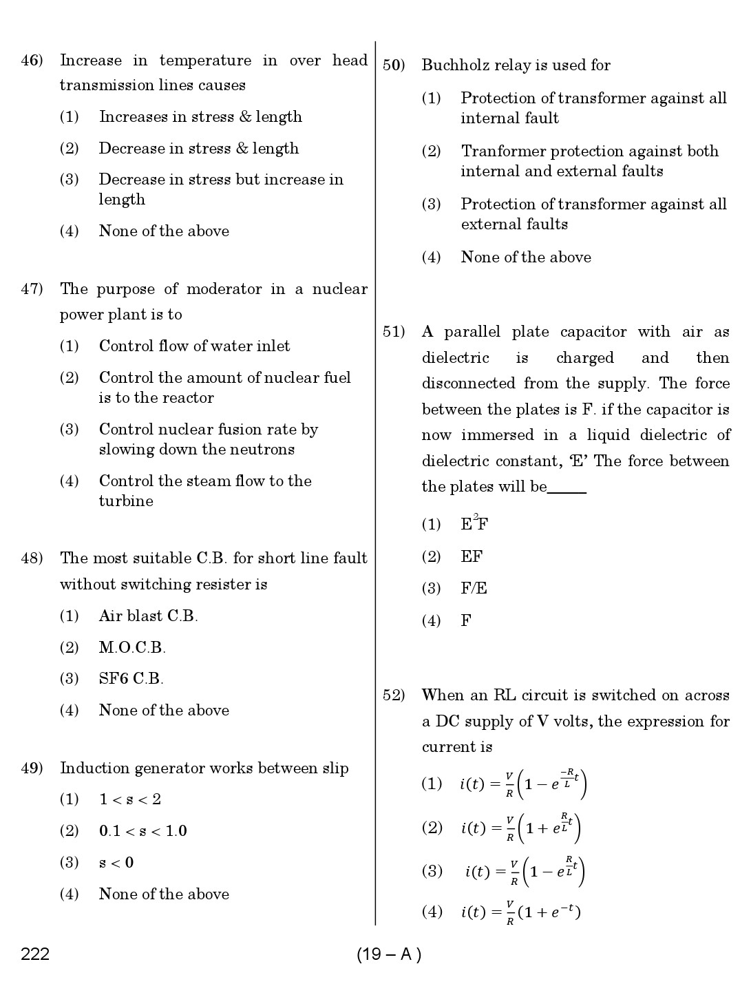 Karnataka PSC Assistant Engineer Electrical Exam Sample Question Paper 19