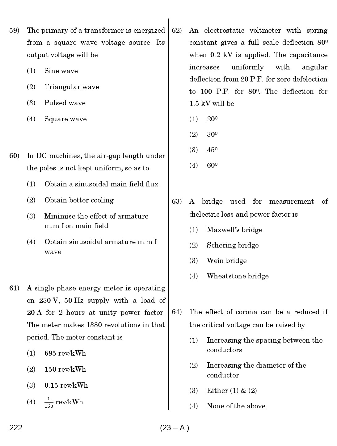 Karnataka PSC Assistant Engineer Electrical Exam Sample Question Paper 23