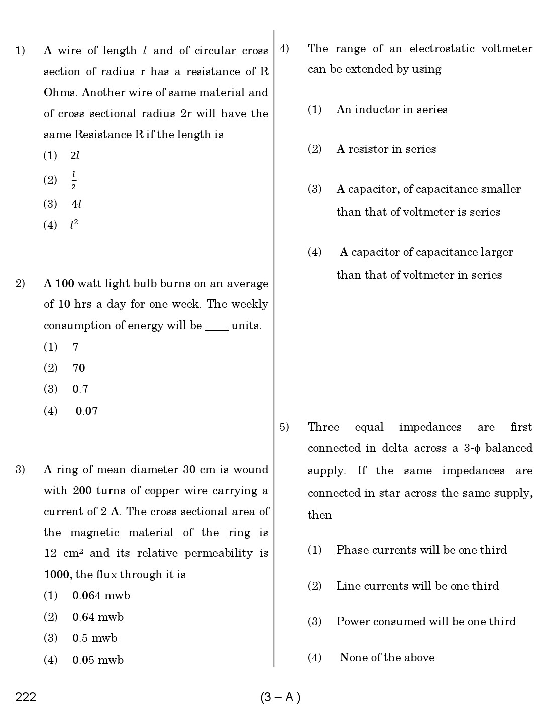 Karnataka PSC Assistant Engineer Electrical Exam Sample Question Paper 3