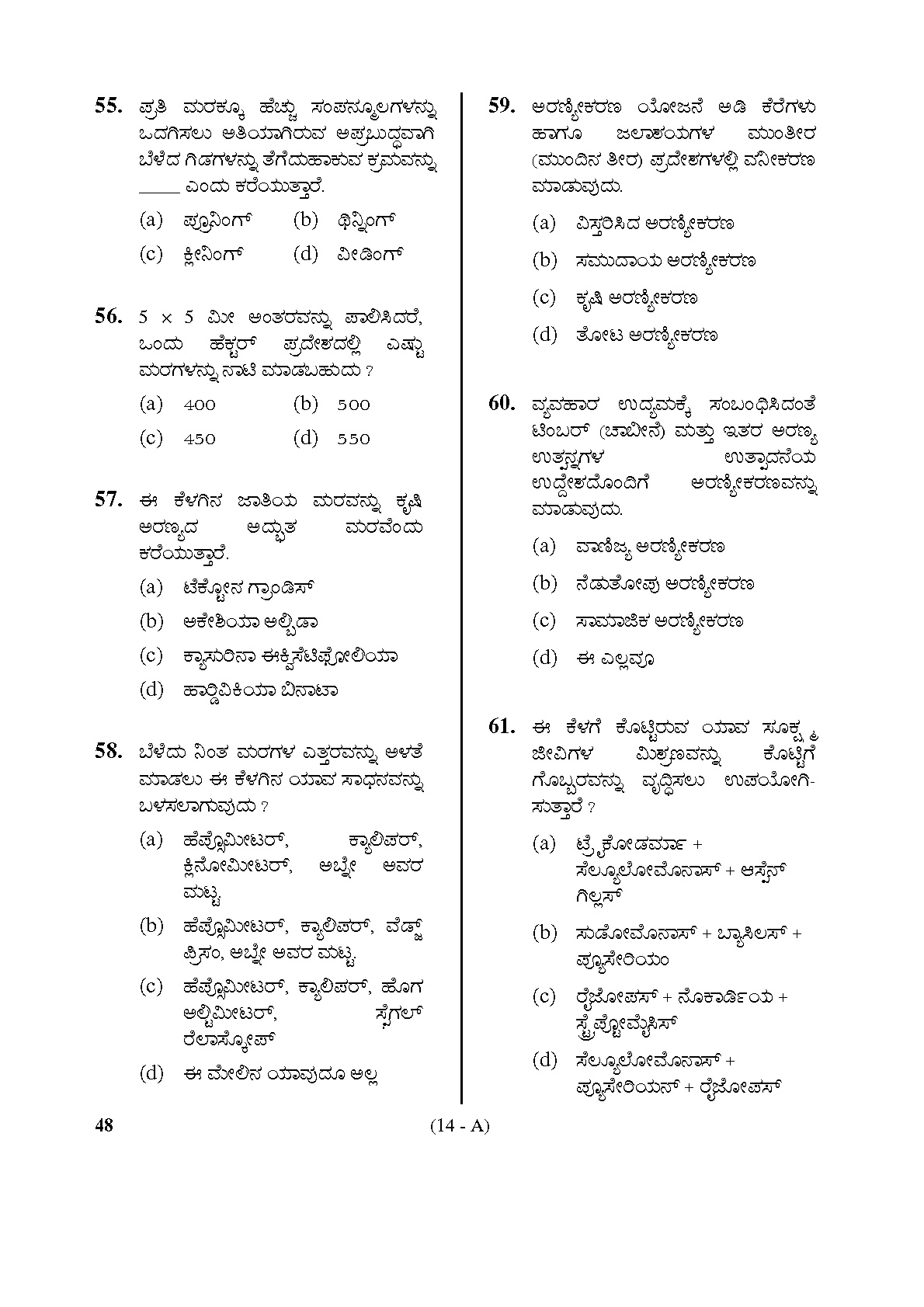 Karnataka PSC Assistant Horticulture Officer Exam Specific Paper 14