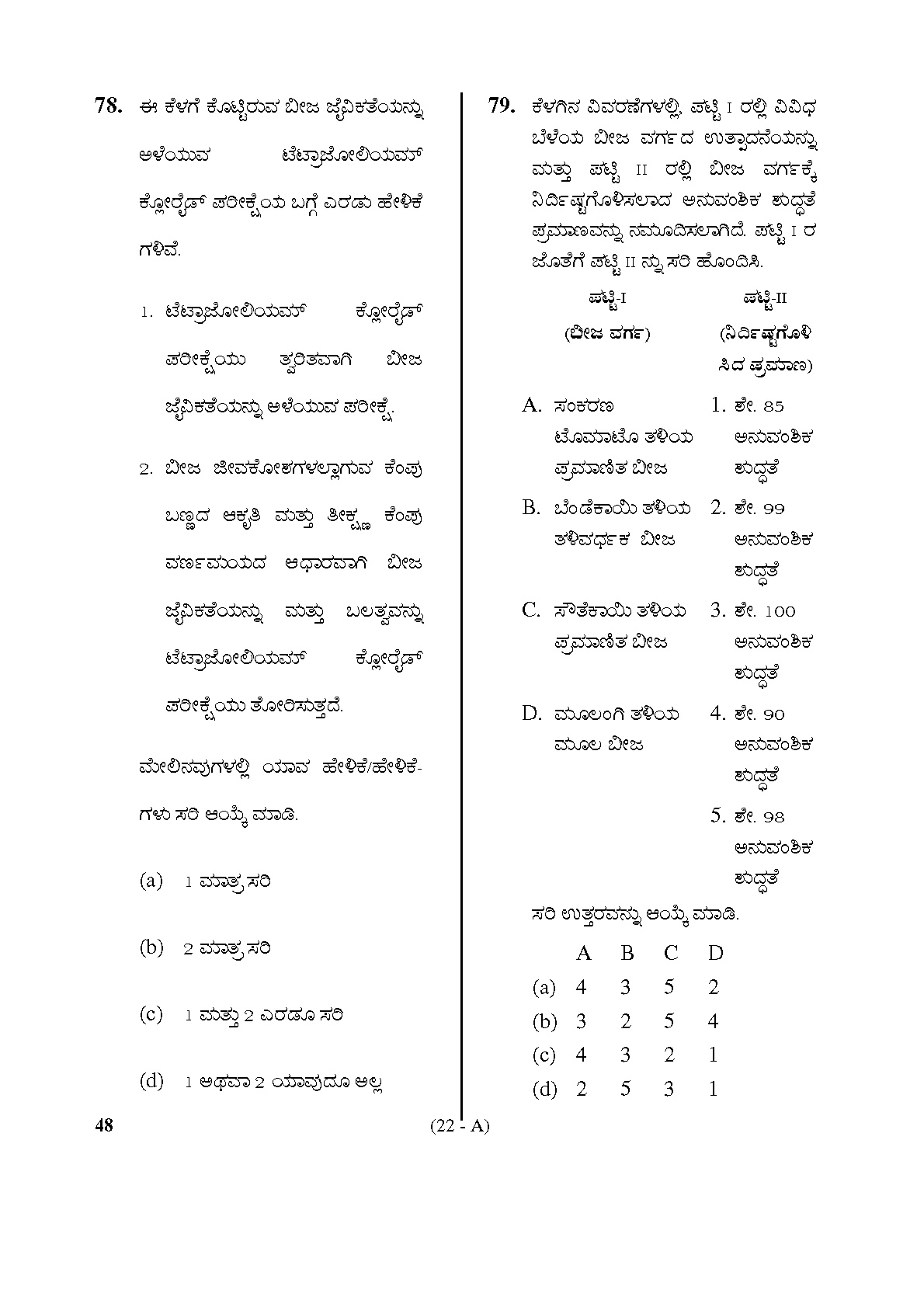 Karnataka PSC Assistant Horticulture Officer Exam Specific Paper 22
