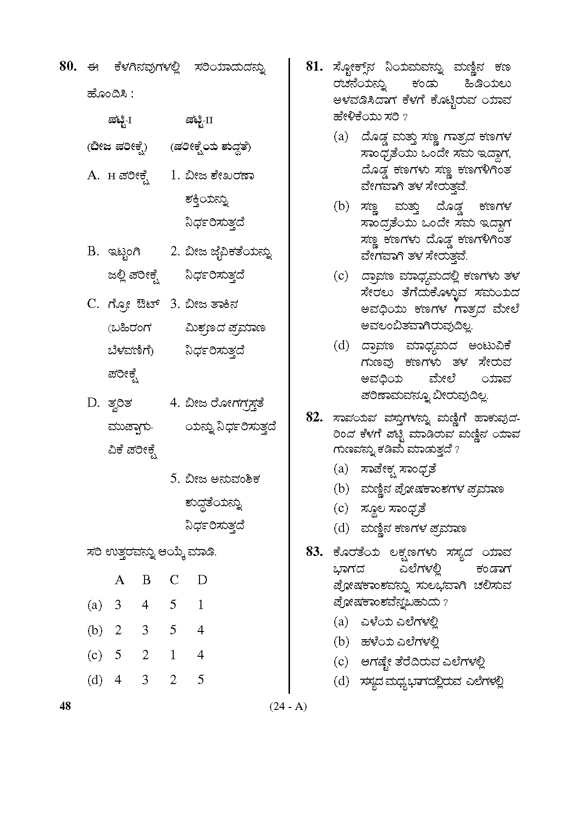 Karnataka PSC Assistant Horticulture Officer Exam Specific Paper 24