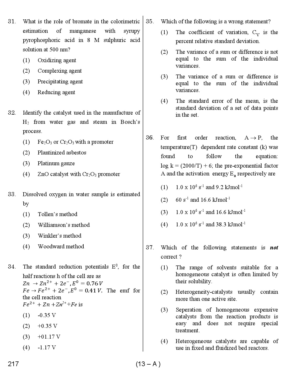 Karnataka PSC Chemist Exam Sample Question Paper 13