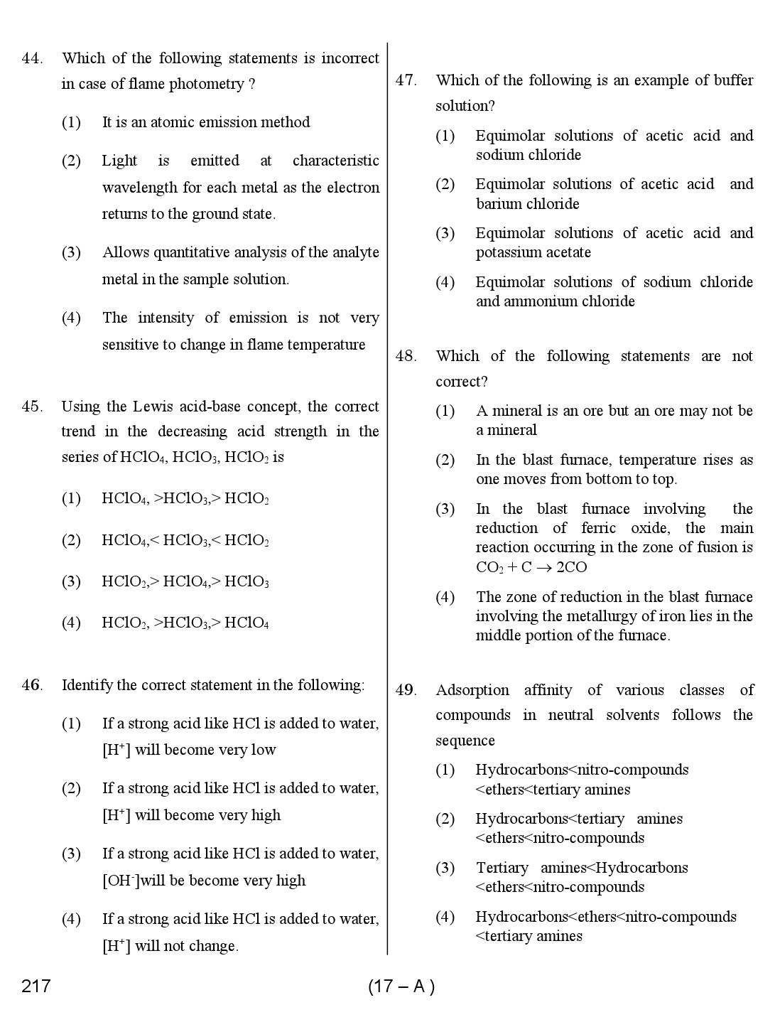 Karnataka PSC Chemist Exam Sample Question Paper 17