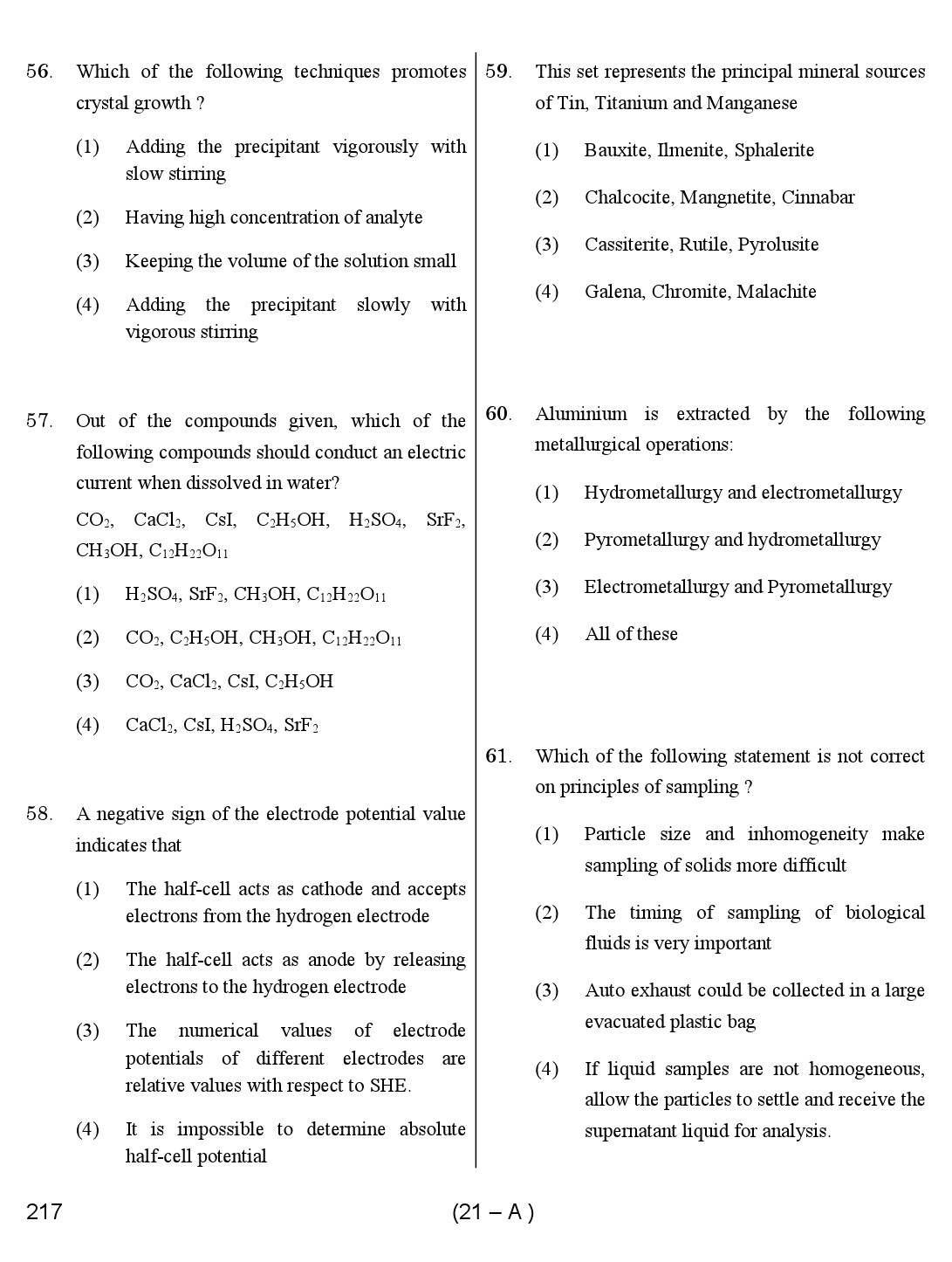 Karnataka PSC Chemist Exam Sample Question Paper 21