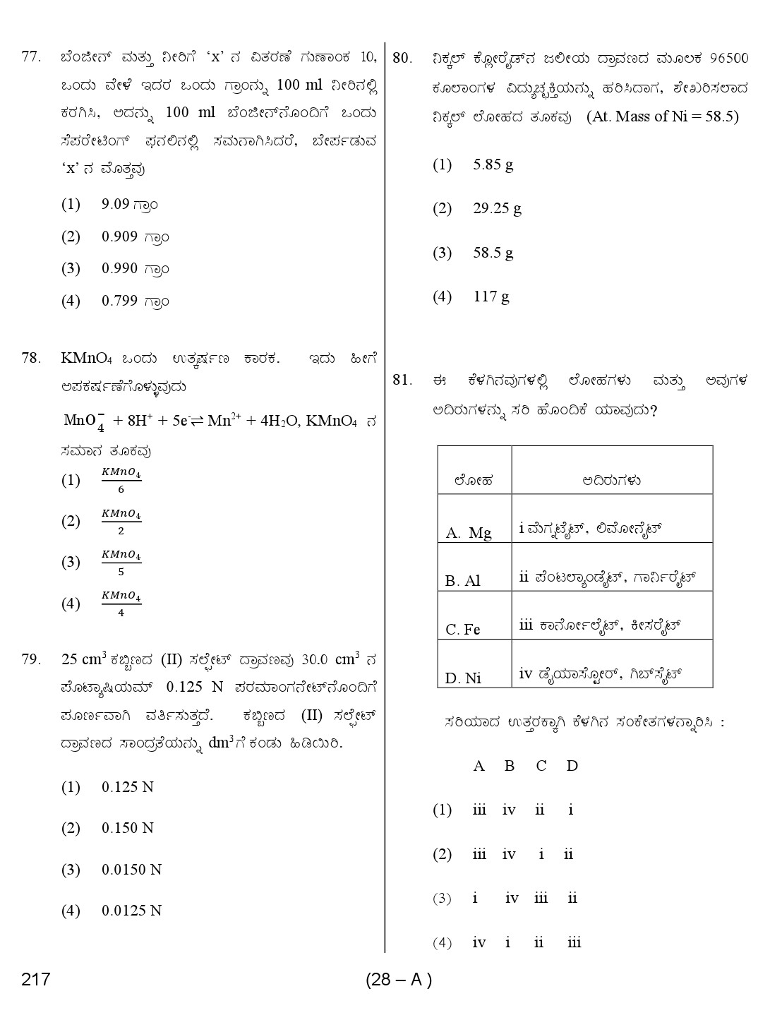 Karnataka PSC Chemist Exam Sample Question Paper 28