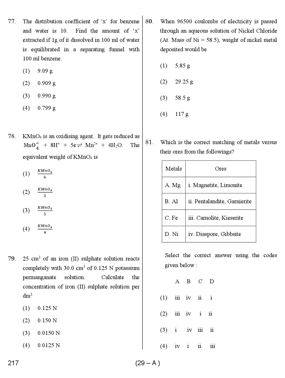Karnataka PSC Chemist Exam Sample Question Paper 29
