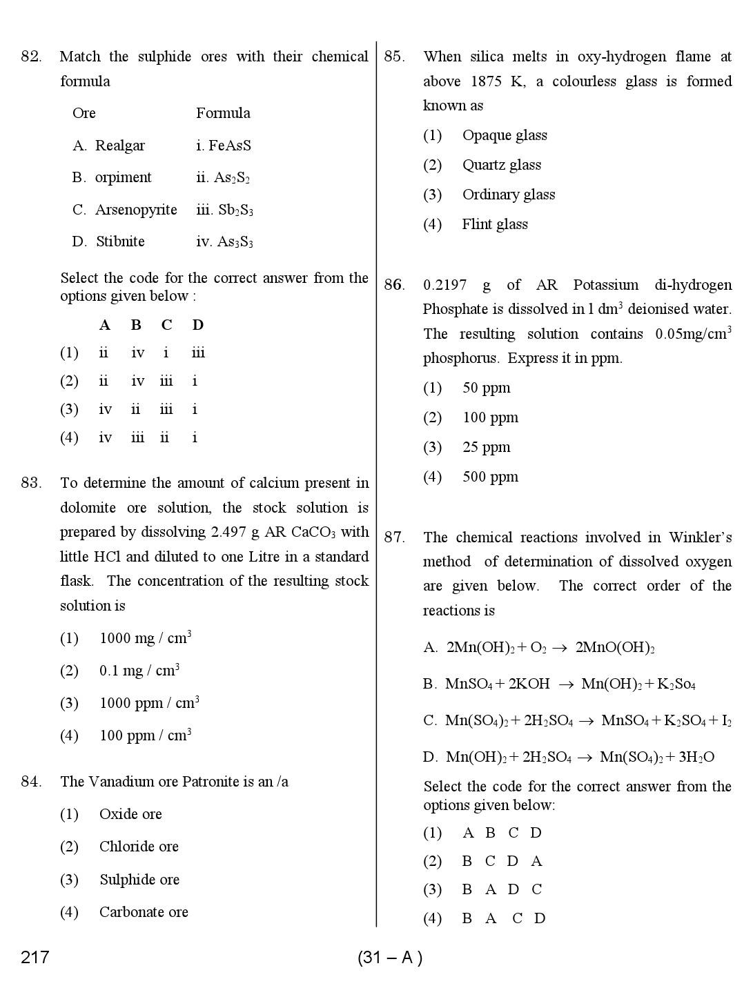 Karnataka PSC Chemist Exam Sample Question Paper 31