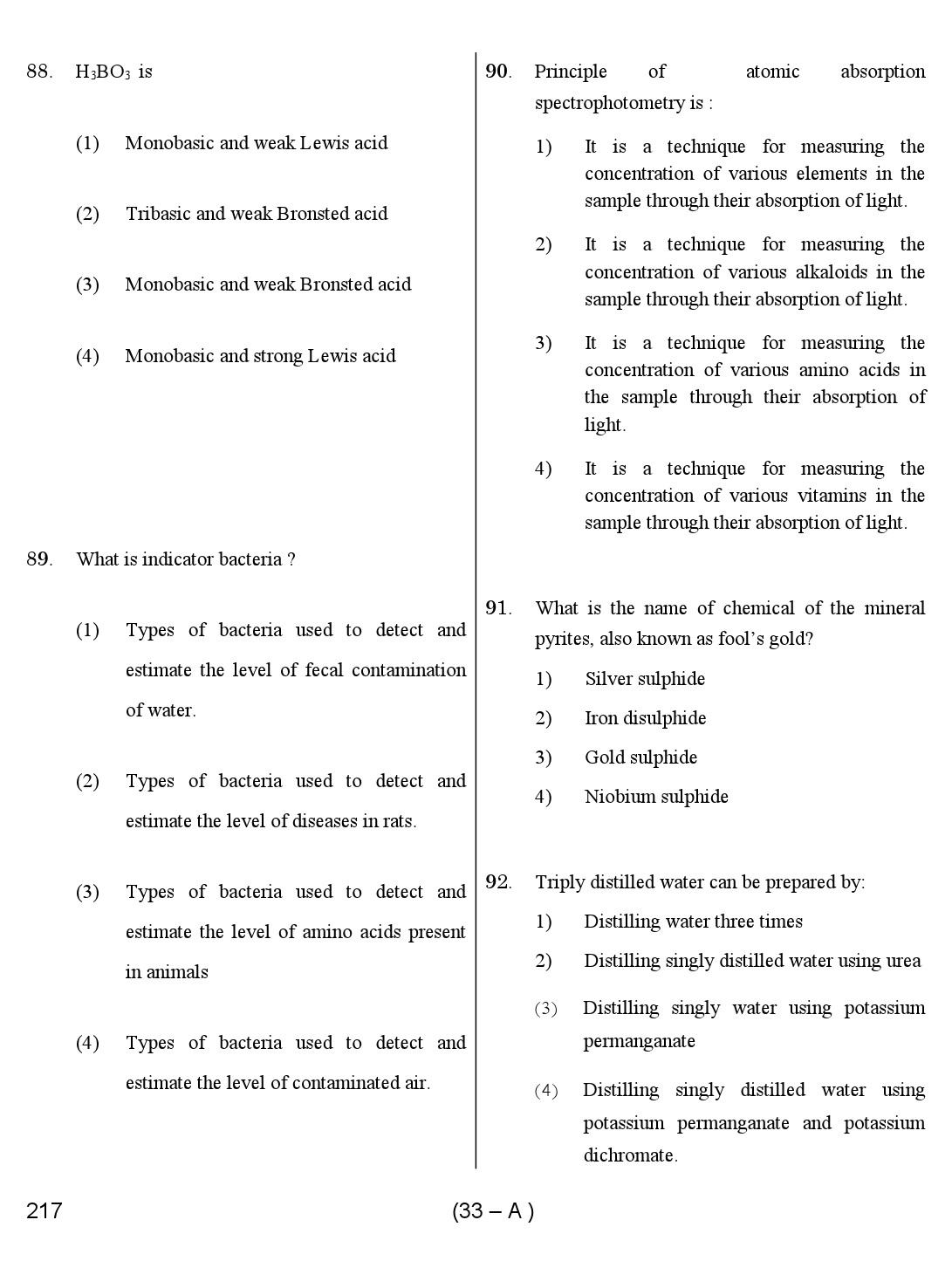 Karnataka PSC Chemist Exam Sample Question Paper 33