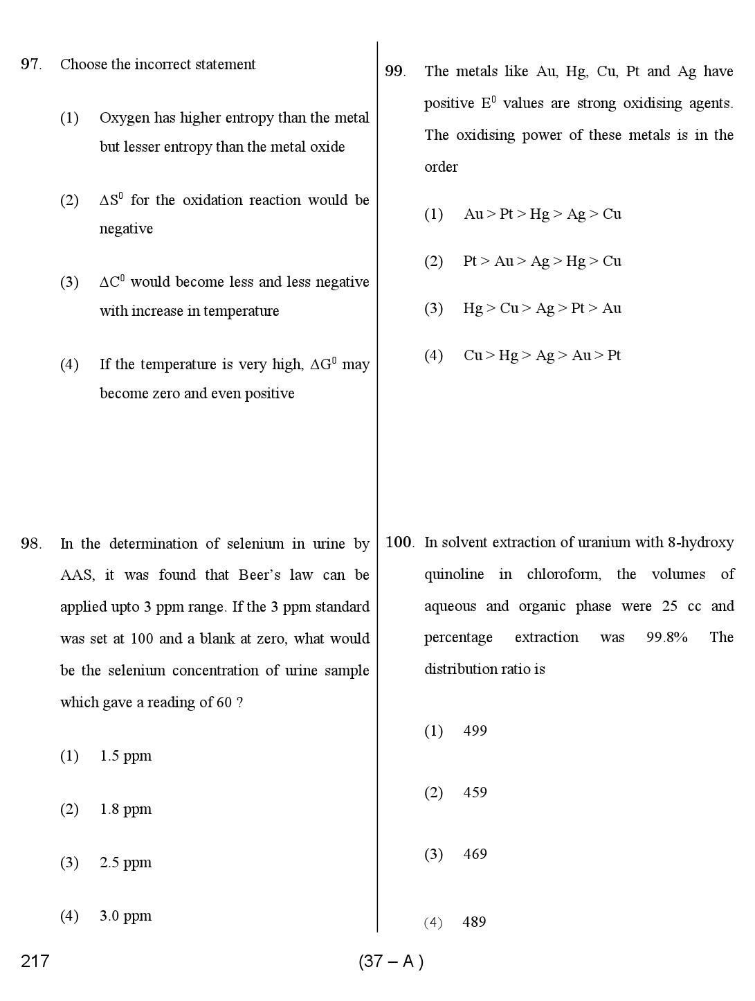 Karnataka PSC Chemist Exam Sample Question Paper 37