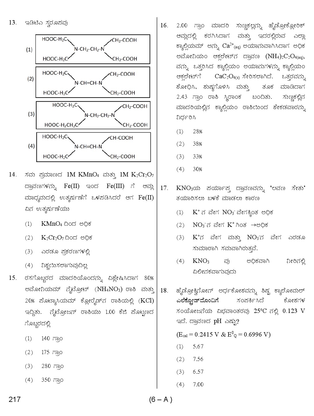 Karnataka PSC Chemist Exam Sample Question Paper 6