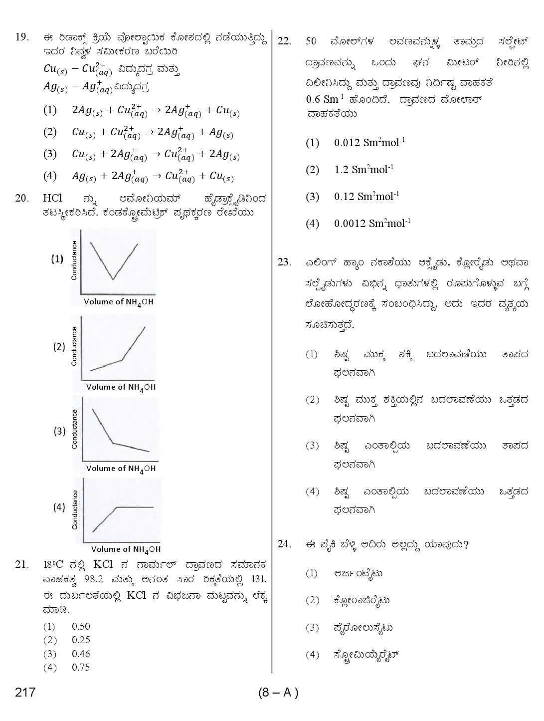 Karnataka PSC Chemist Exam Sample Question Paper 8
