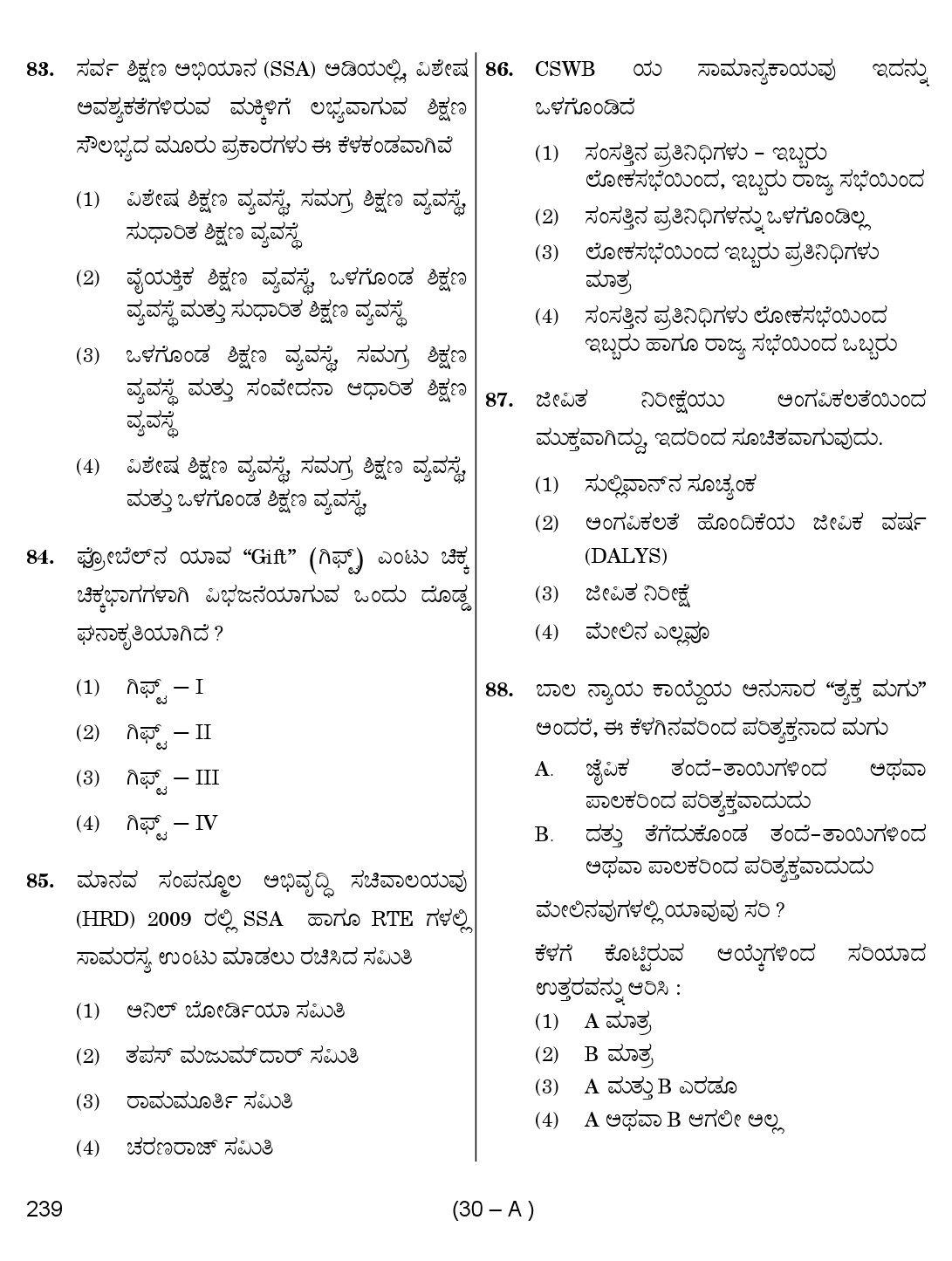 Karnataka PSC Child Development Project Officer Exam Sample Question Paper 30
