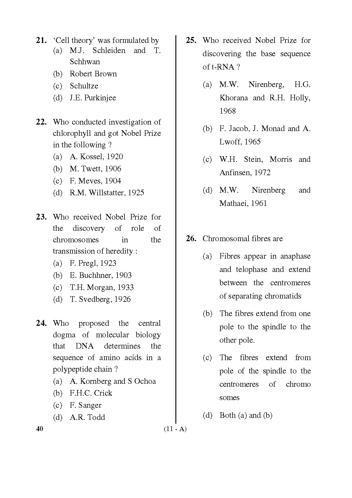 Karnataka PSC Drugs Analyst Botany Exam Sample Question Paper 11