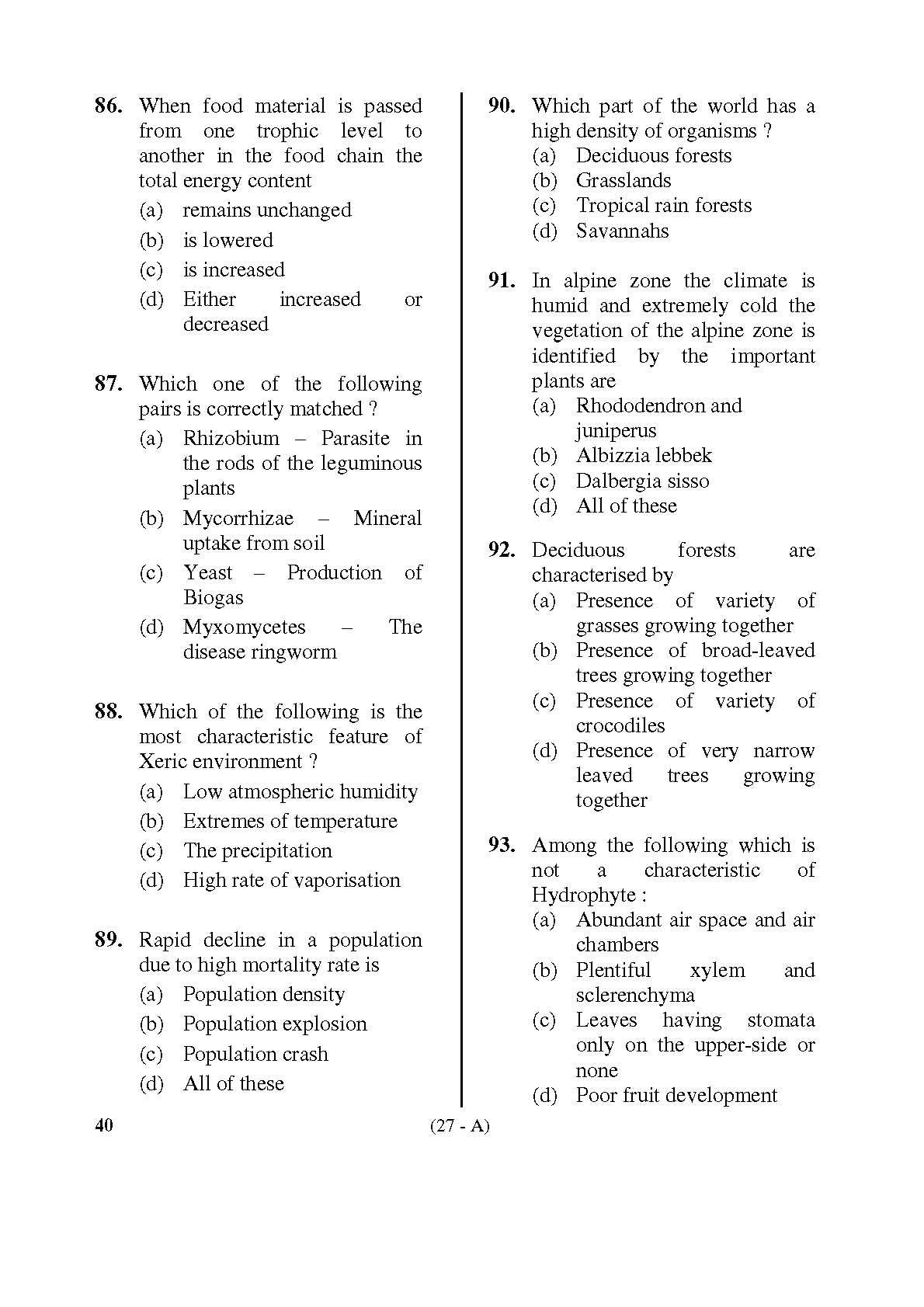 Karnataka PSC Drugs Analyst Botany Exam Sample Question Paper 27