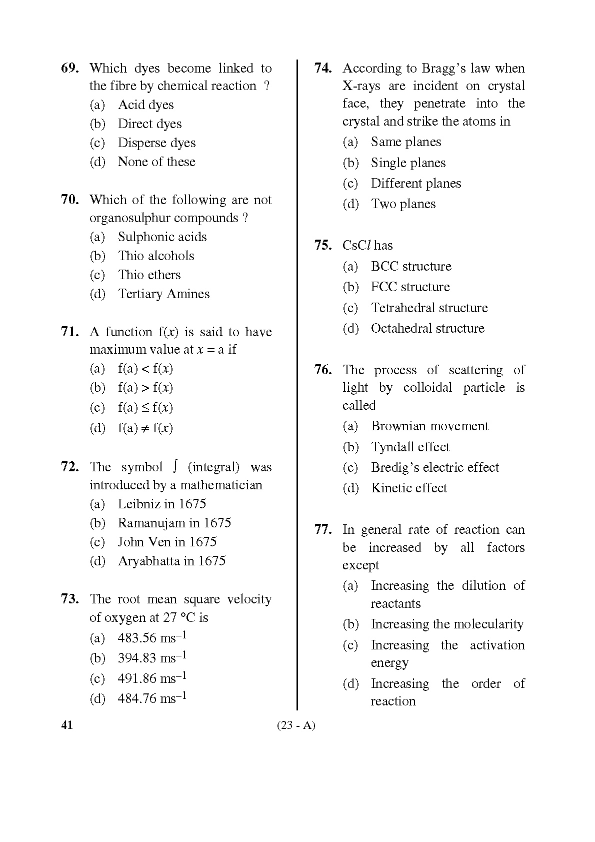 Karnataka PSC Drugs Analyst Chemistry Exam Sample Question Paper 23