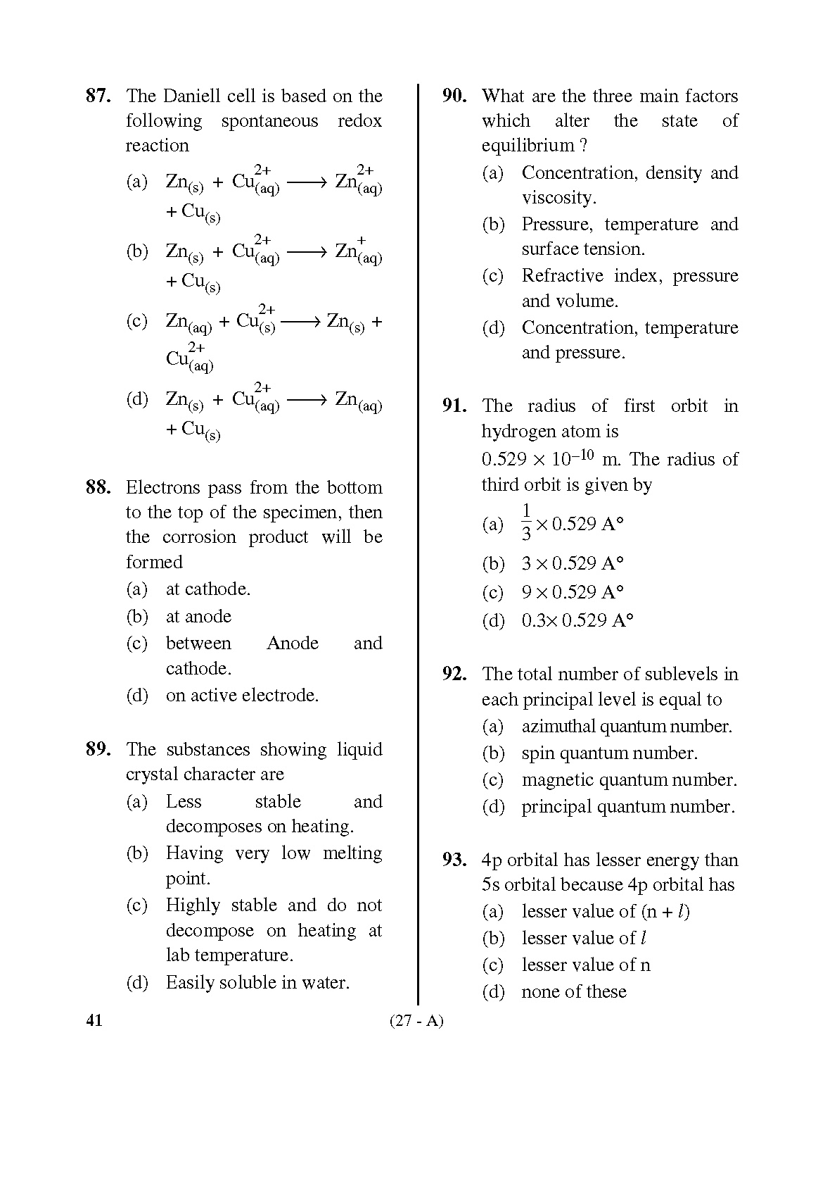 Karnataka PSC Drugs Analyst Chemistry Exam Sample Question Paper 27