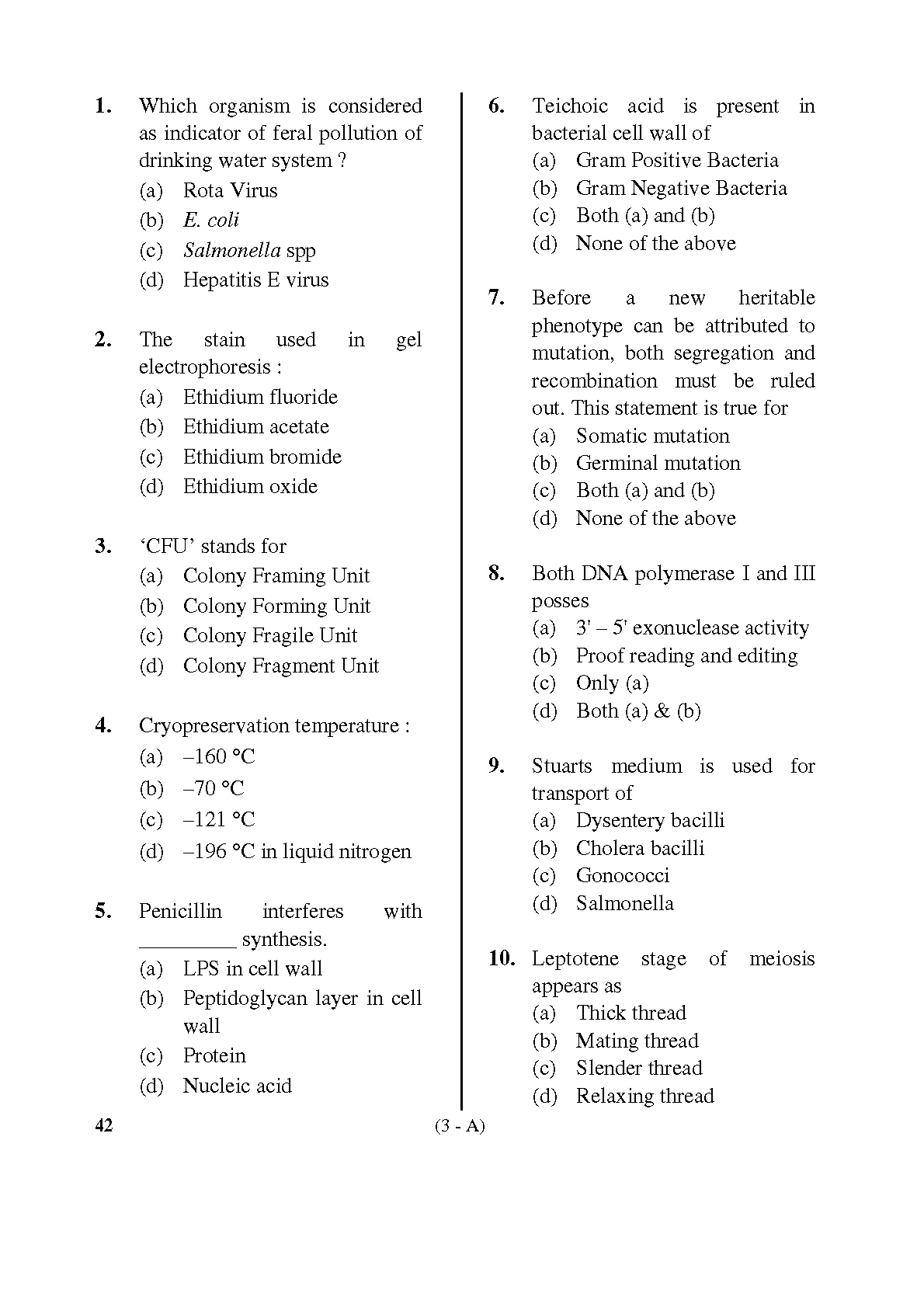 Karnataka PSC Drugs Analyst Microbiology Exam Sample Question Paper 3