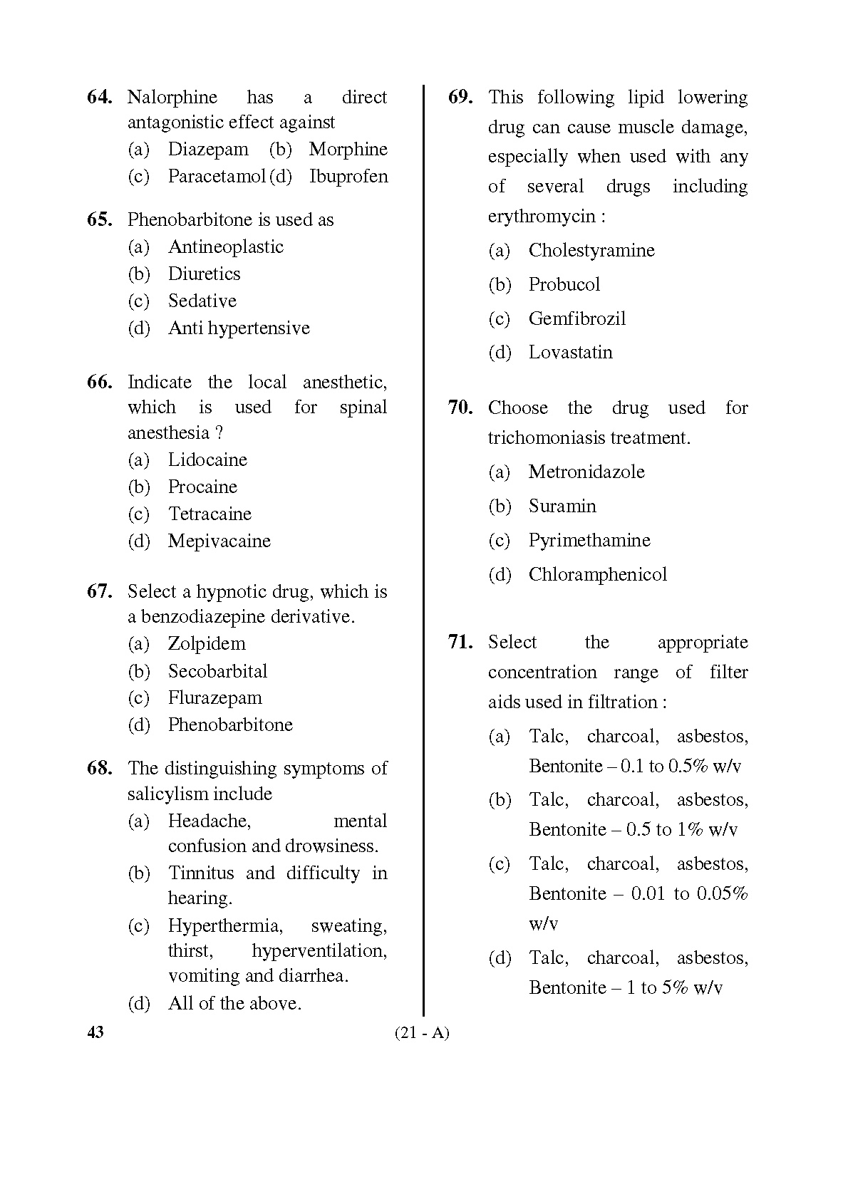 Karnataka PSC Drugs Analyst Pharmacy Exam Sample Question Paper 21
