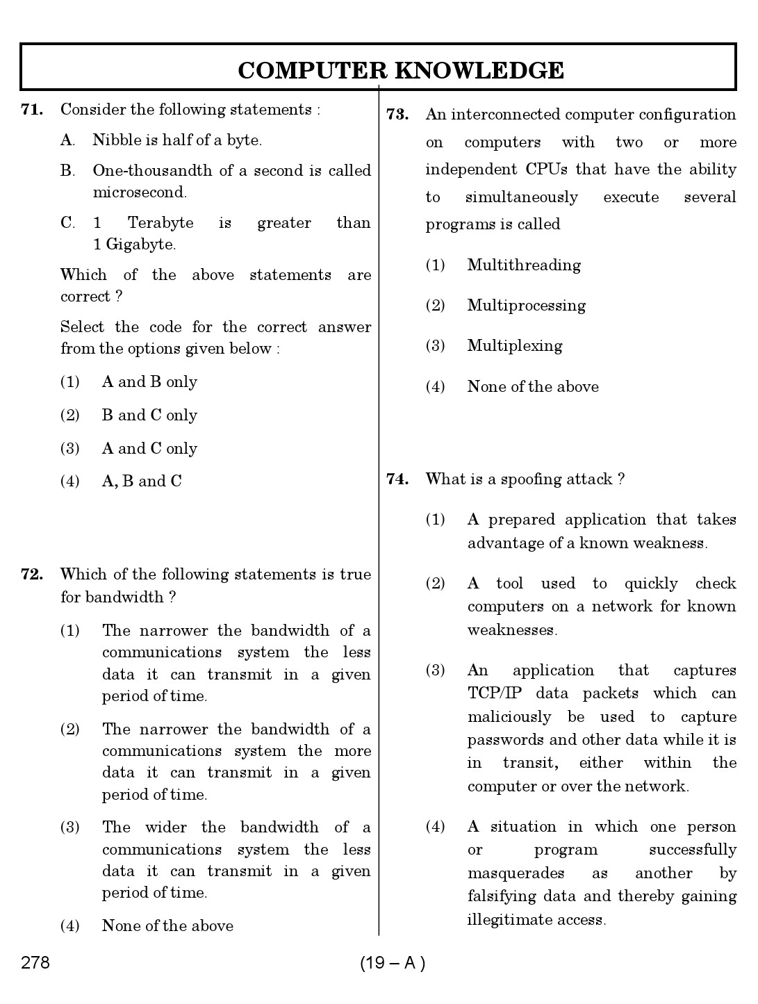 Karnataka PSC First Division Computer Assistants Exam Sample Question Paper 278 19