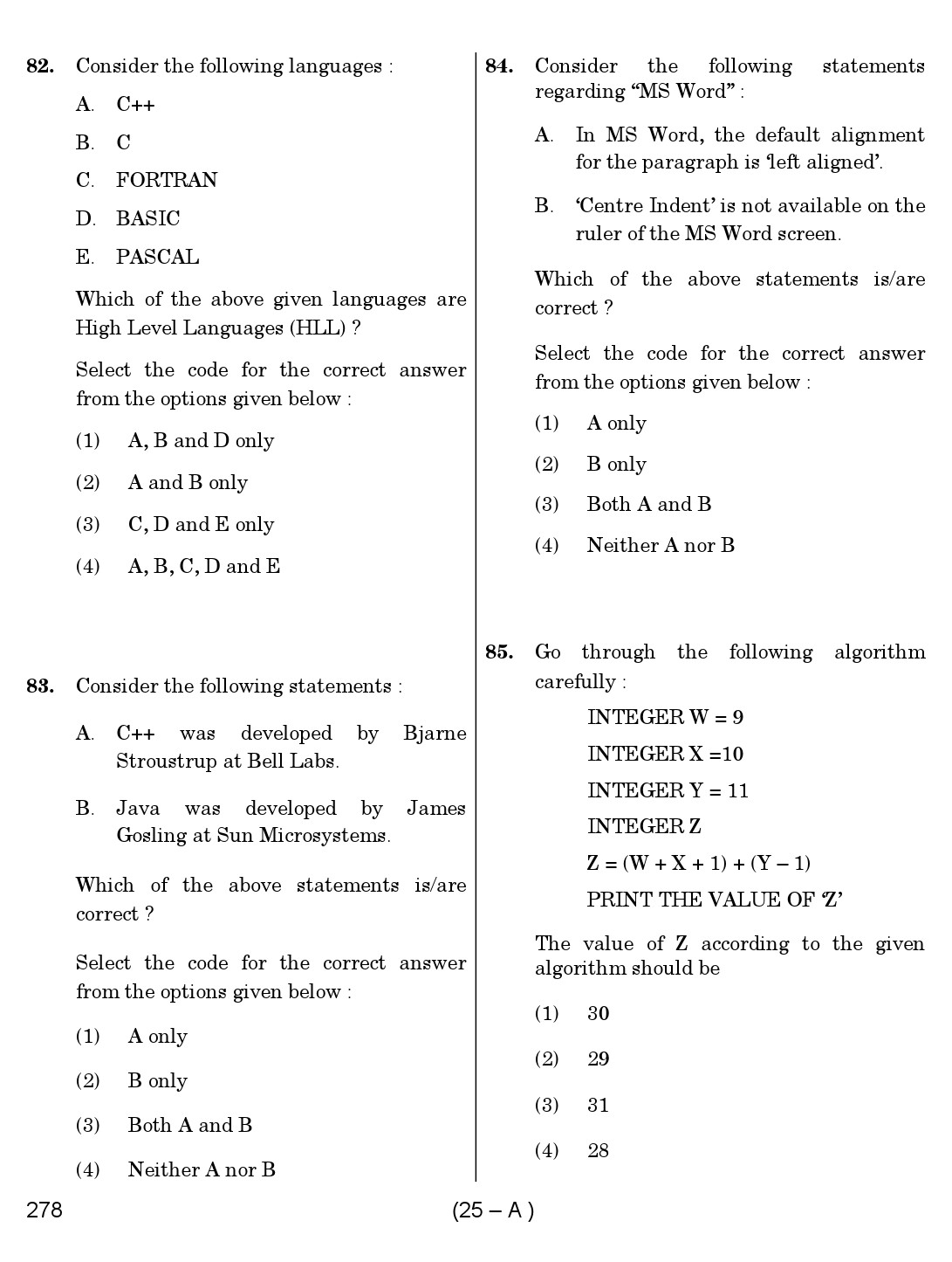 Karnataka PSC First Division Computer Assistants Exam Sample Question Paper 278 25