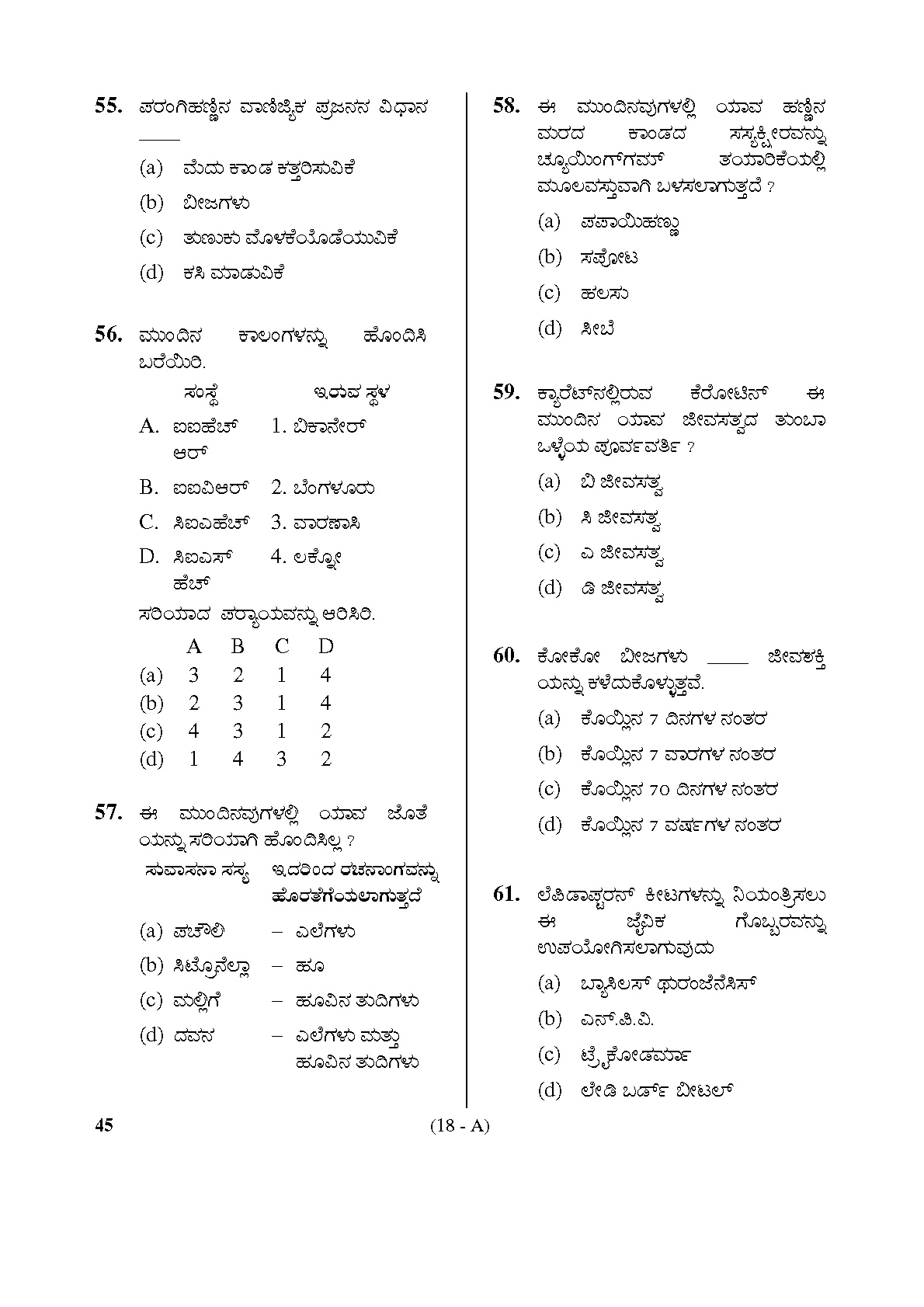 Karnataka PSC Horticulture Assistant Exam Sample Question Paper 18
