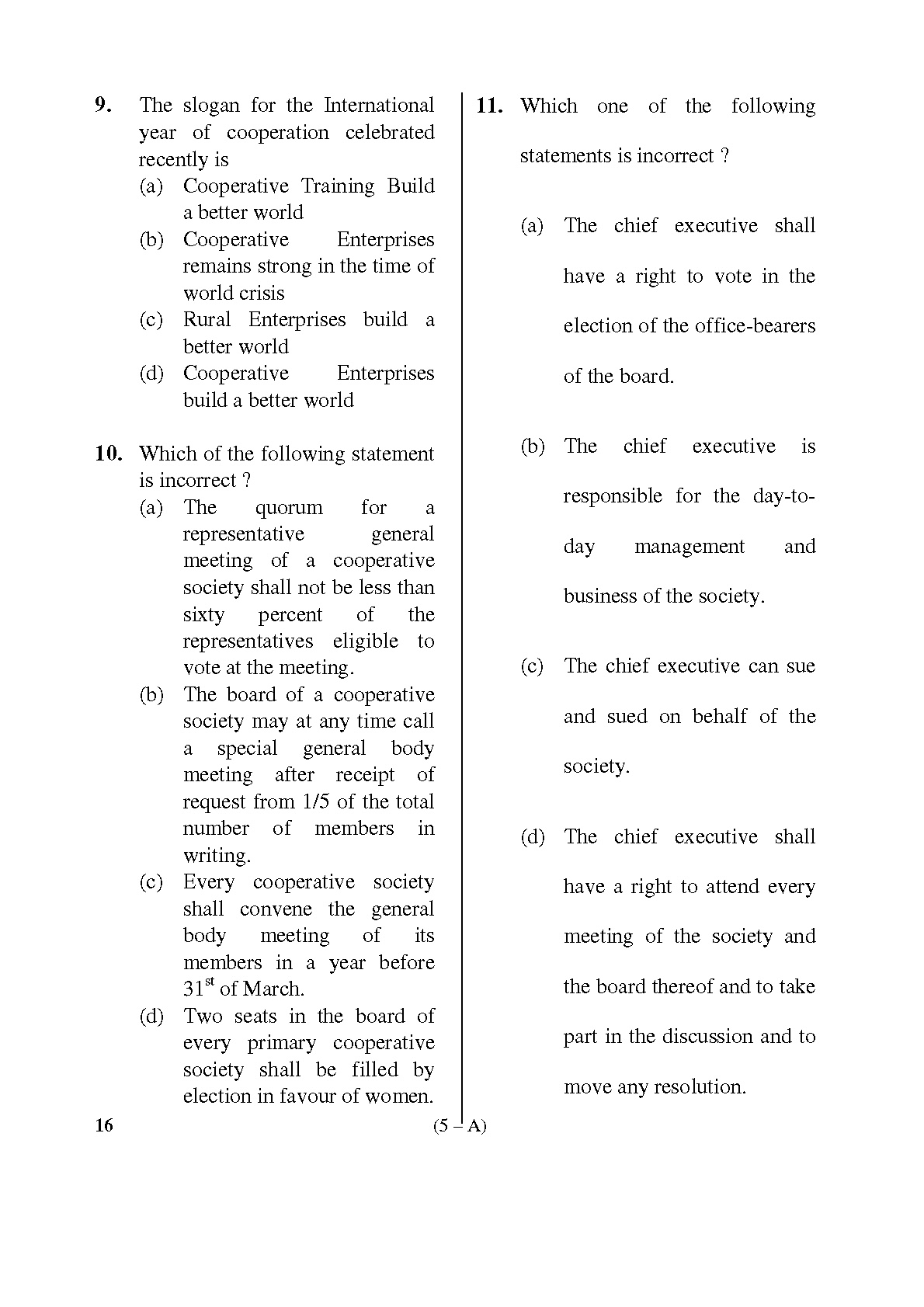 Karnataka PSC Inspector of Co operative Societies Exam Sample Question Paper 5