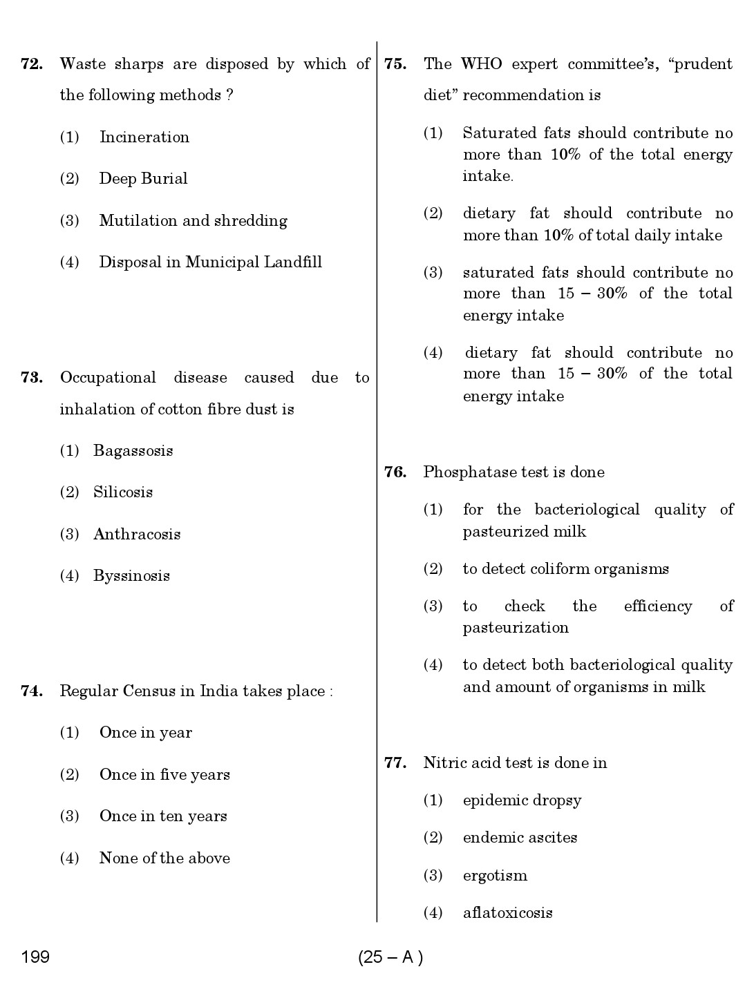 Karnataka PSC Junior Health Inspector Exam Sample Question Paper 25