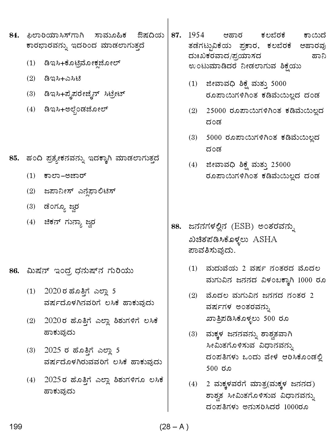 Karnataka PSC Junior Health Inspector Exam Sample Question Paper 28