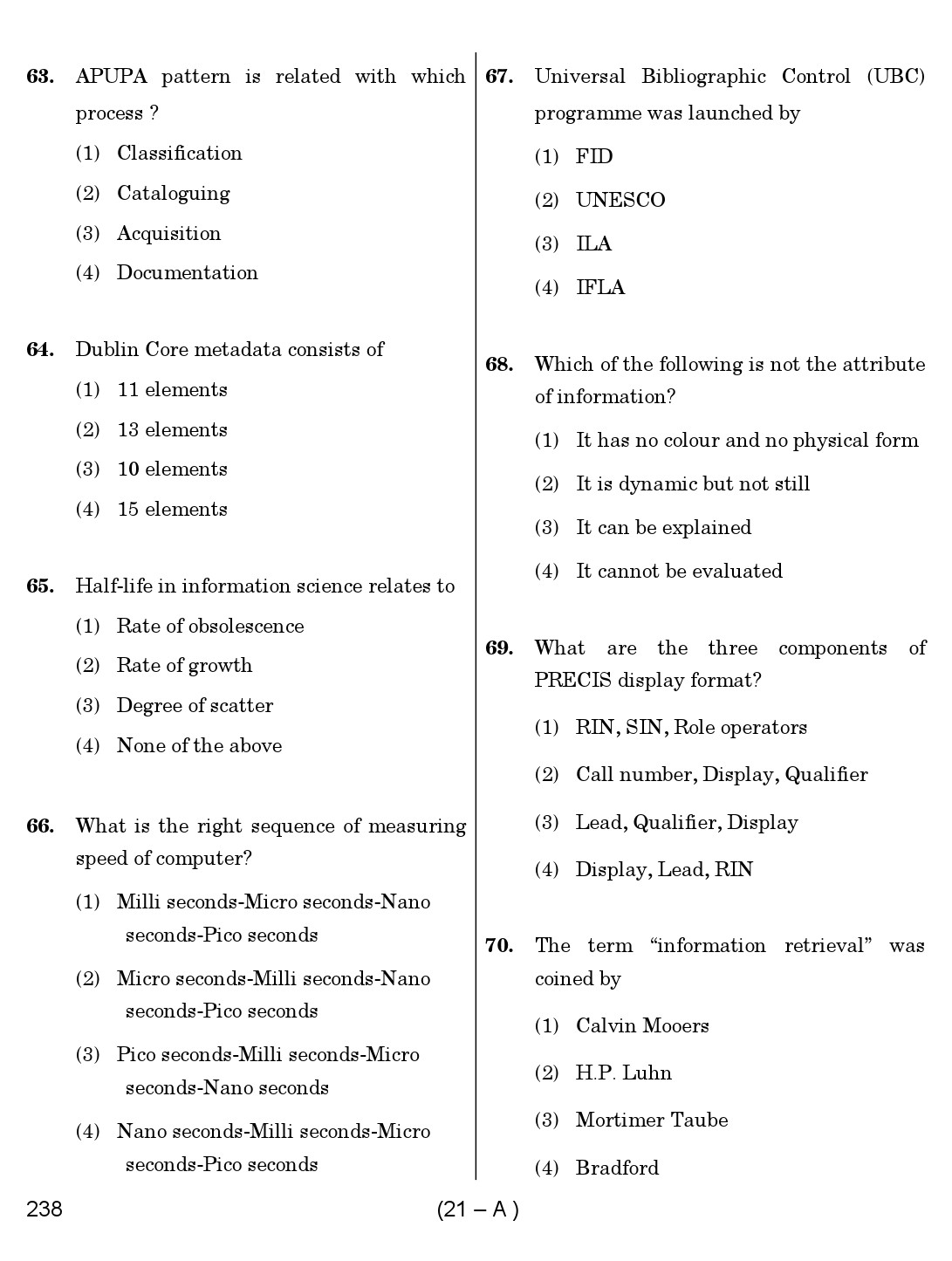 Karnataka PSC 238 Specific Paper II Librarian Exam Sample Question Paper 21