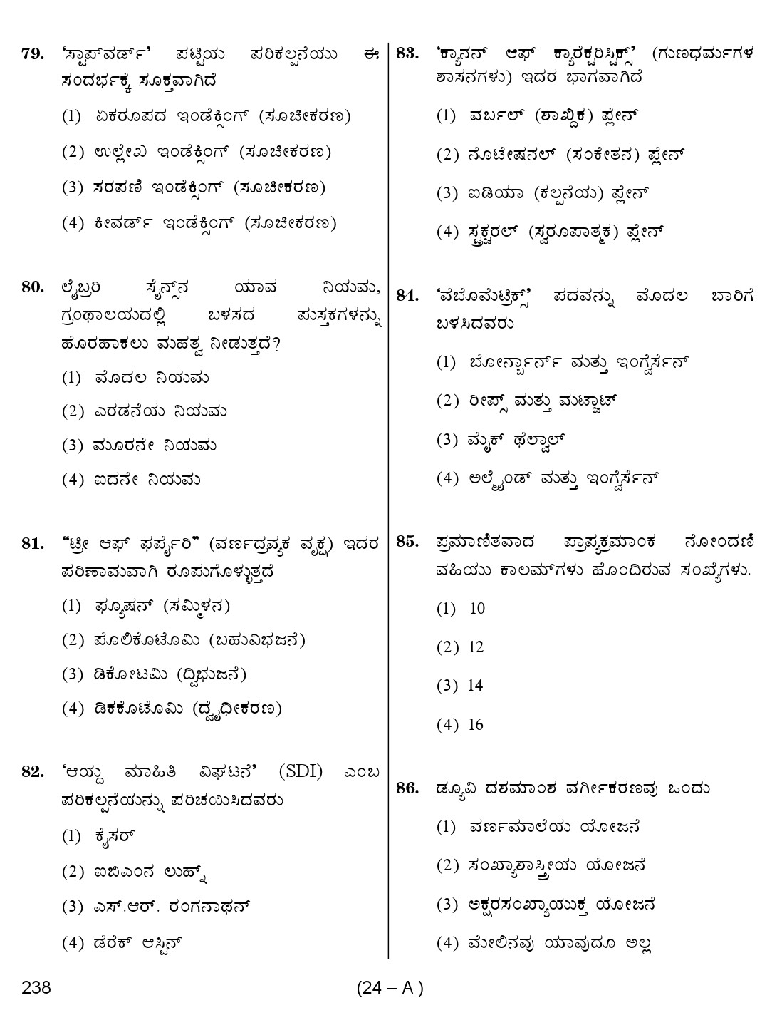 Karnataka PSC 238 Specific Paper II Librarian Exam Sample Question Paper 24