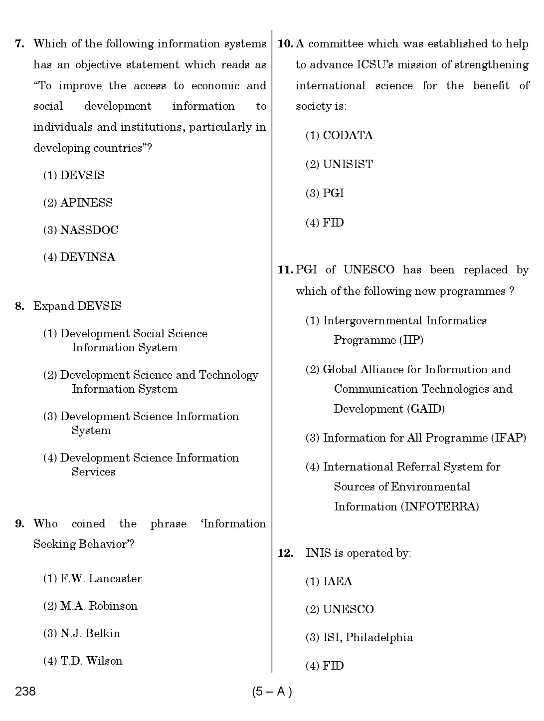 Karnataka PSC 238 Specific Paper II Librarian Exam Sample Question Paper 5