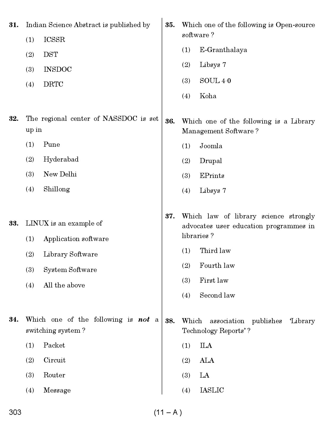Karnataka PSC 303 Specific Paper II Librarian Exam Sample Question Paper 11